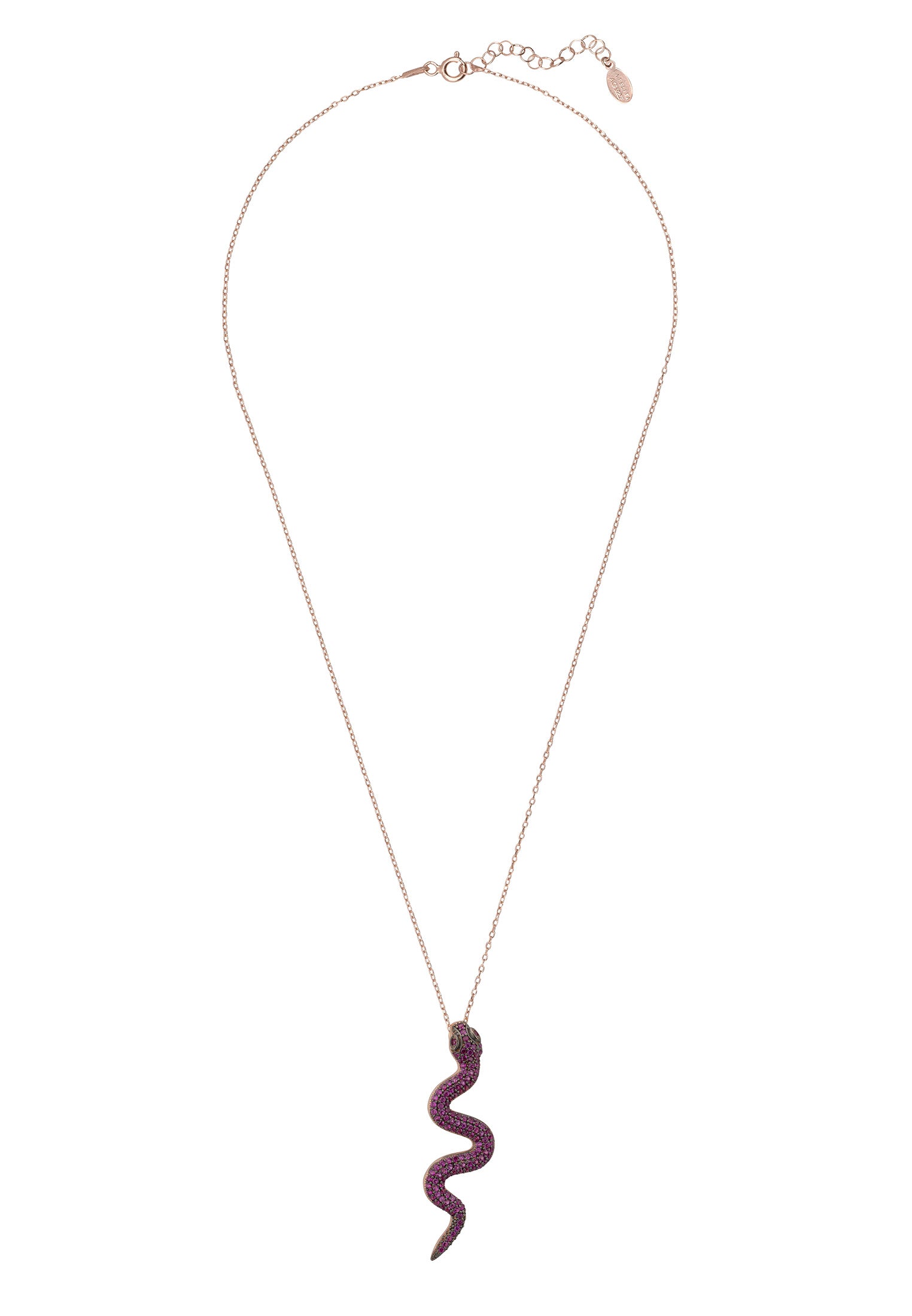 Medusa Snake Pendant Necklace Rosegold Ruby CZ