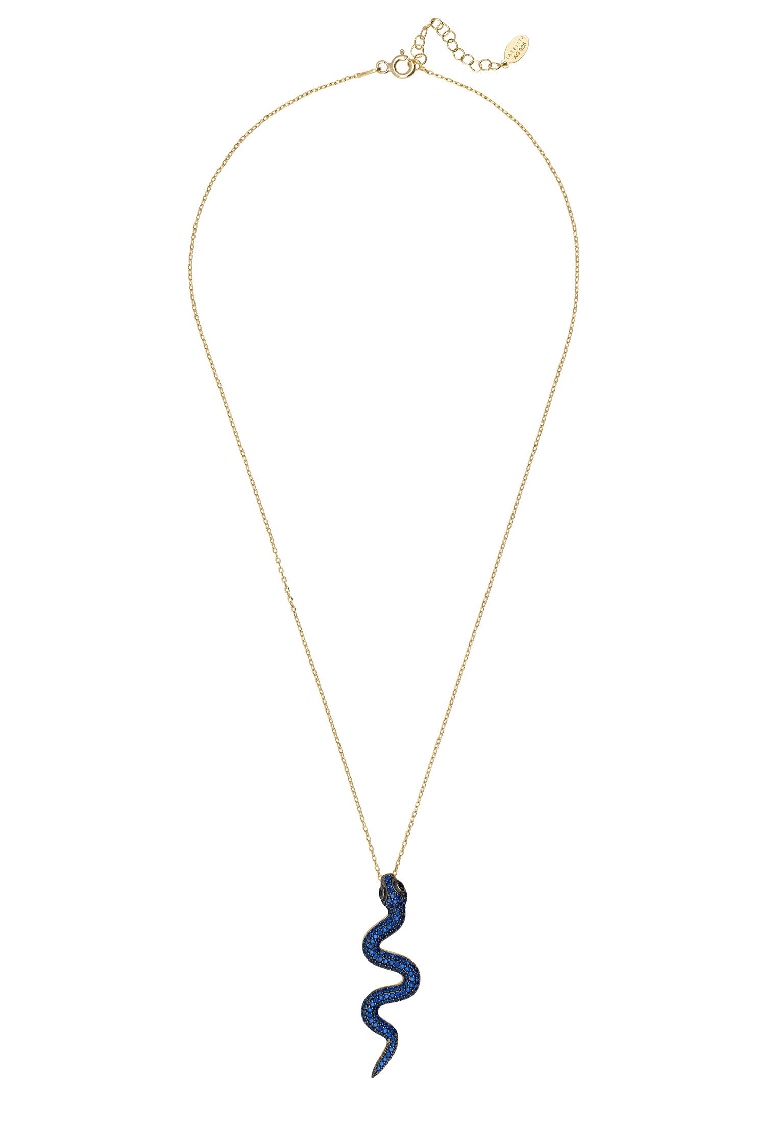 Medusa Snake Pendant Necklace Gold Sapphire CZ