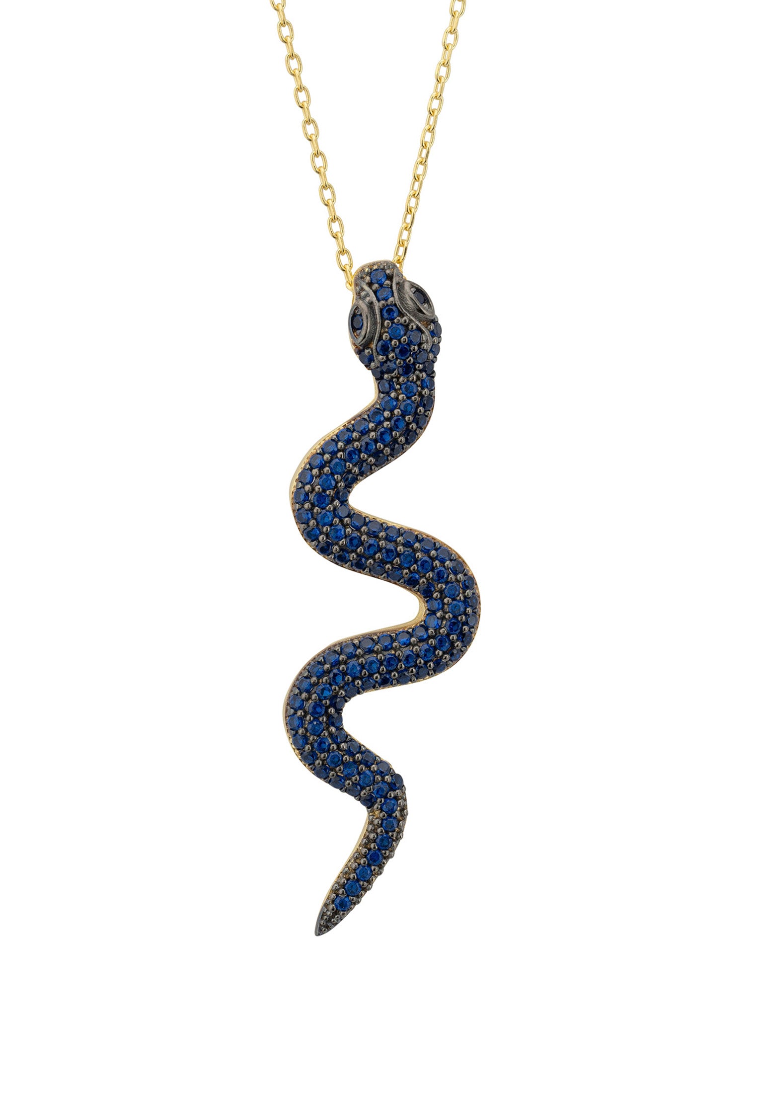 Medusa Snake Pendant Necklace Gold Sapphire CZ