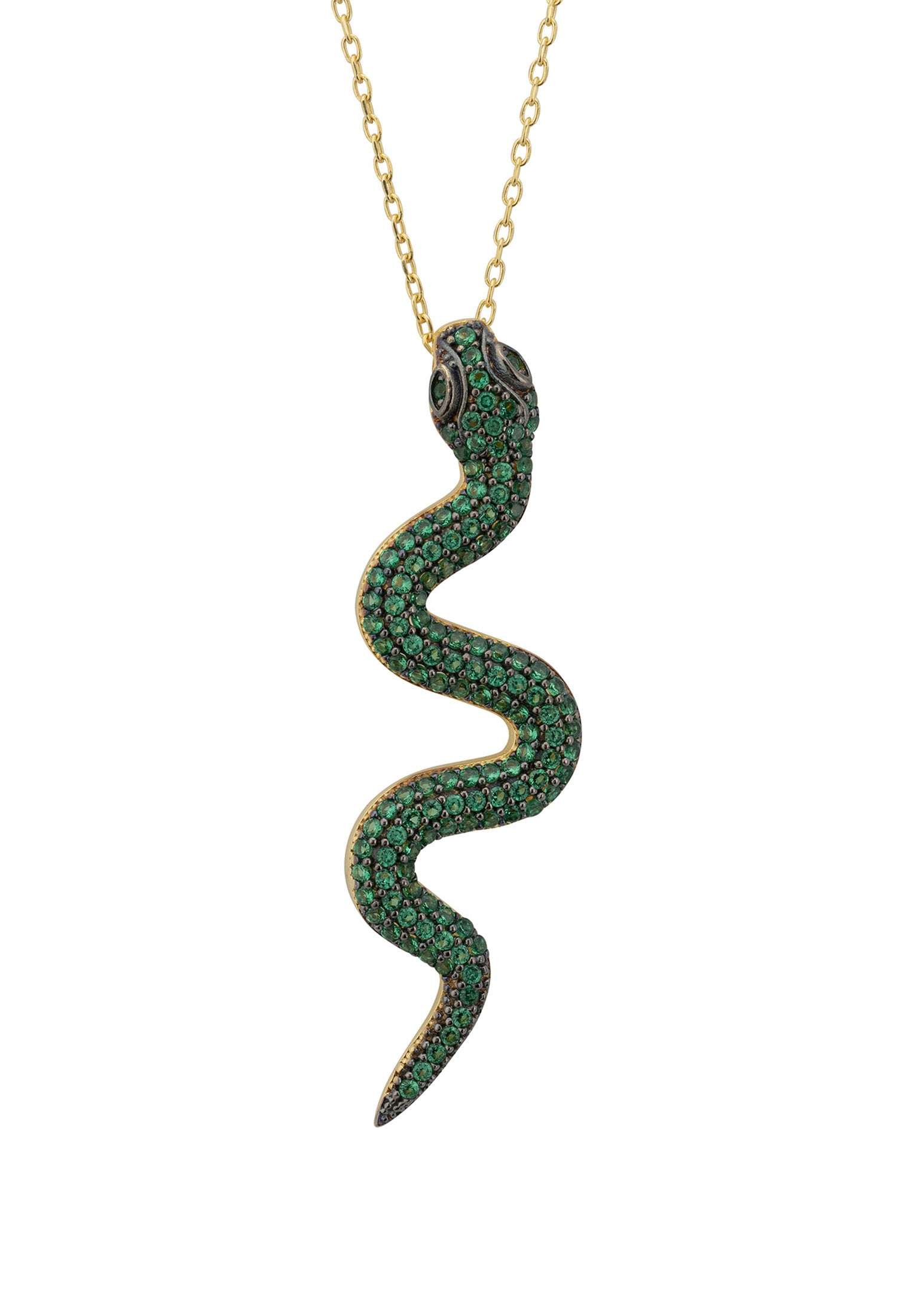 Medusa Snake Pendant Necklace Gold Emerald CZ