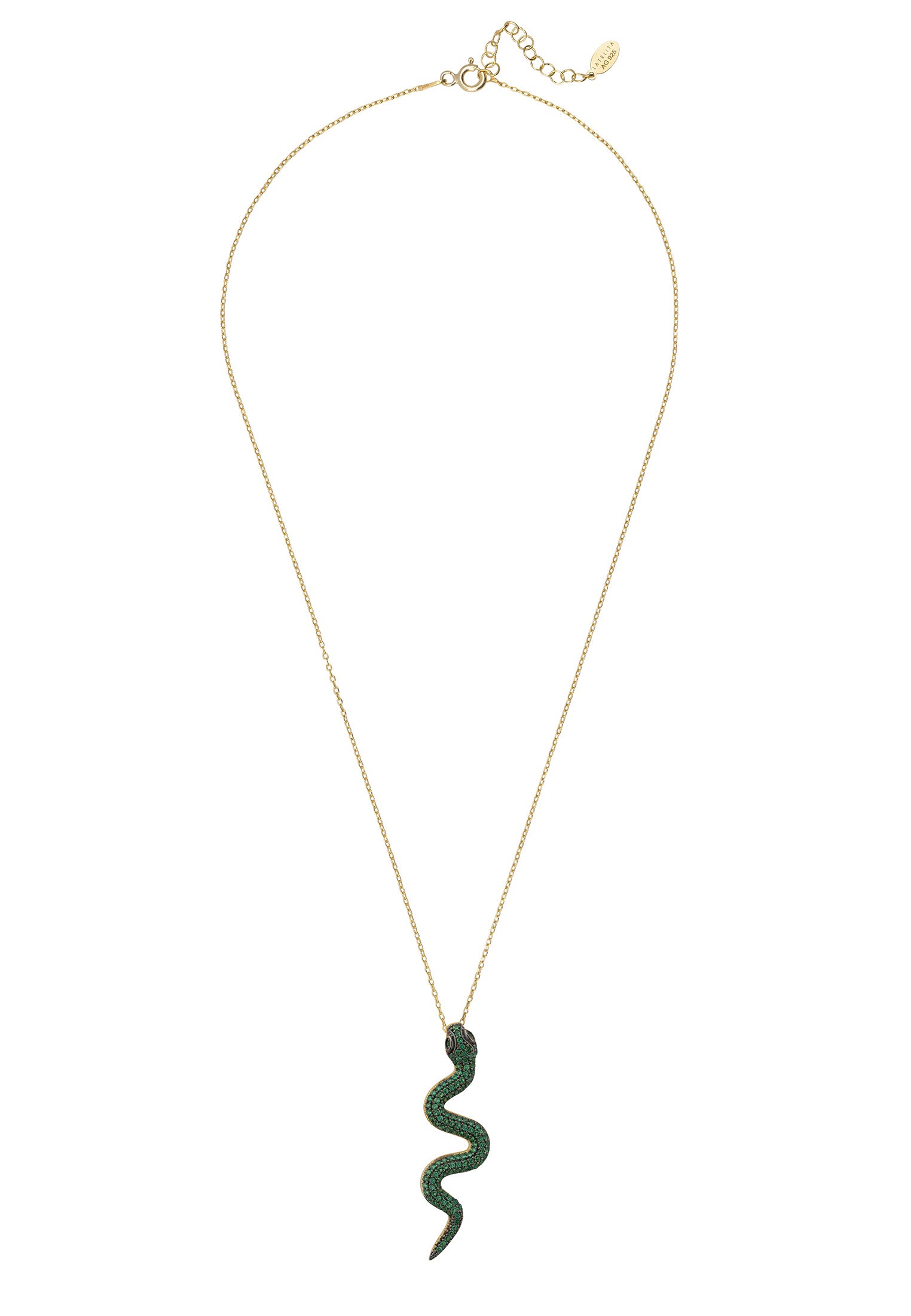 Medusa Snake Pendant Necklace Gold Emerald CZ