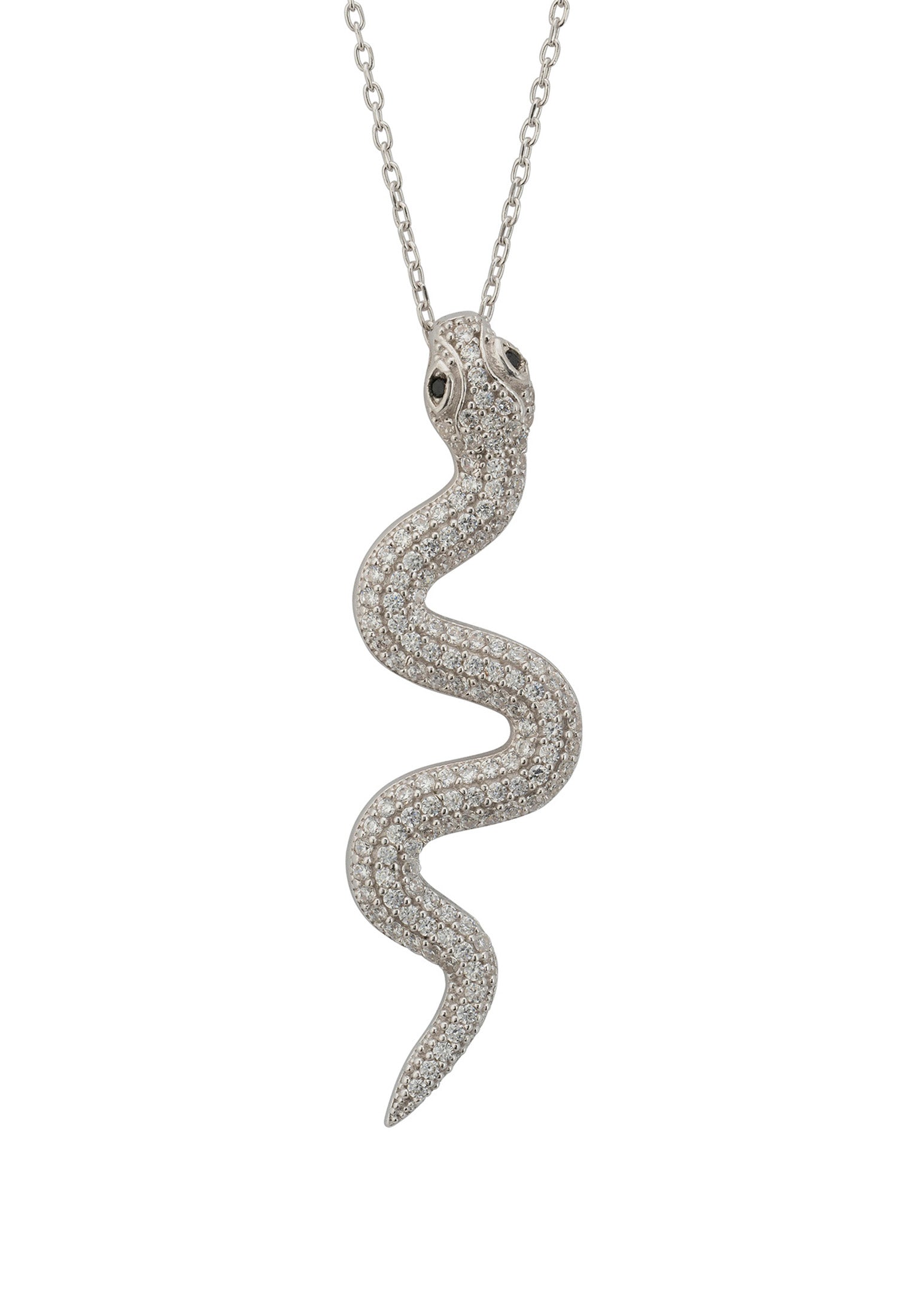 Medusa Snake Pendant Necklace Silver White CZ