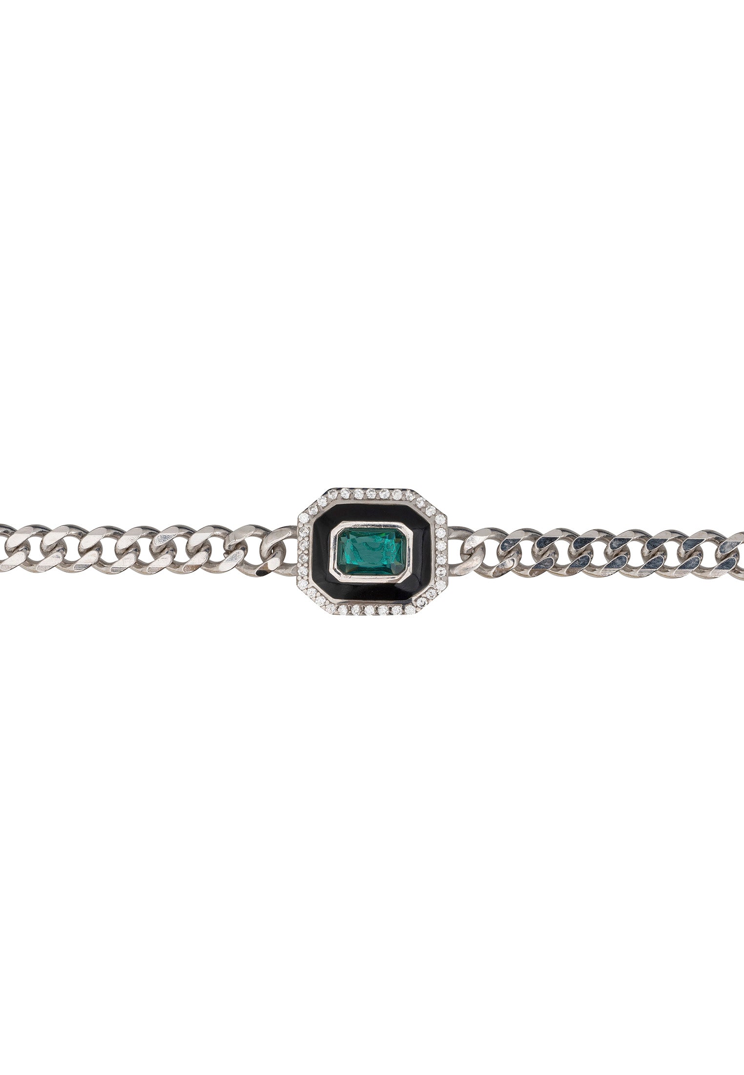 Art Deco Emerald And Enamel Bracelet Silver