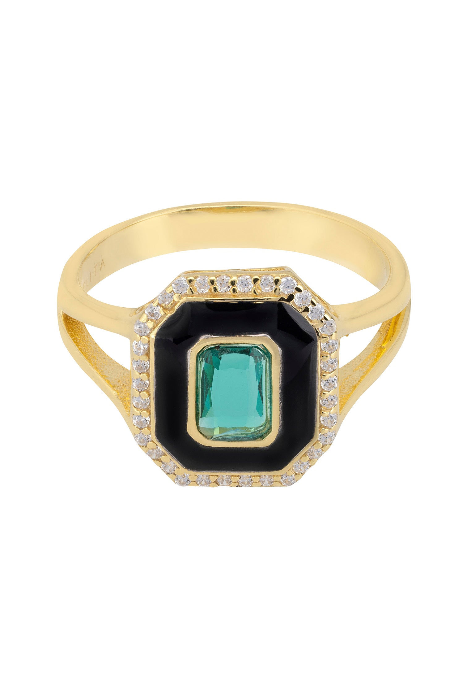 Art Deco Emerald And Enamel Cocktail Ring Gold