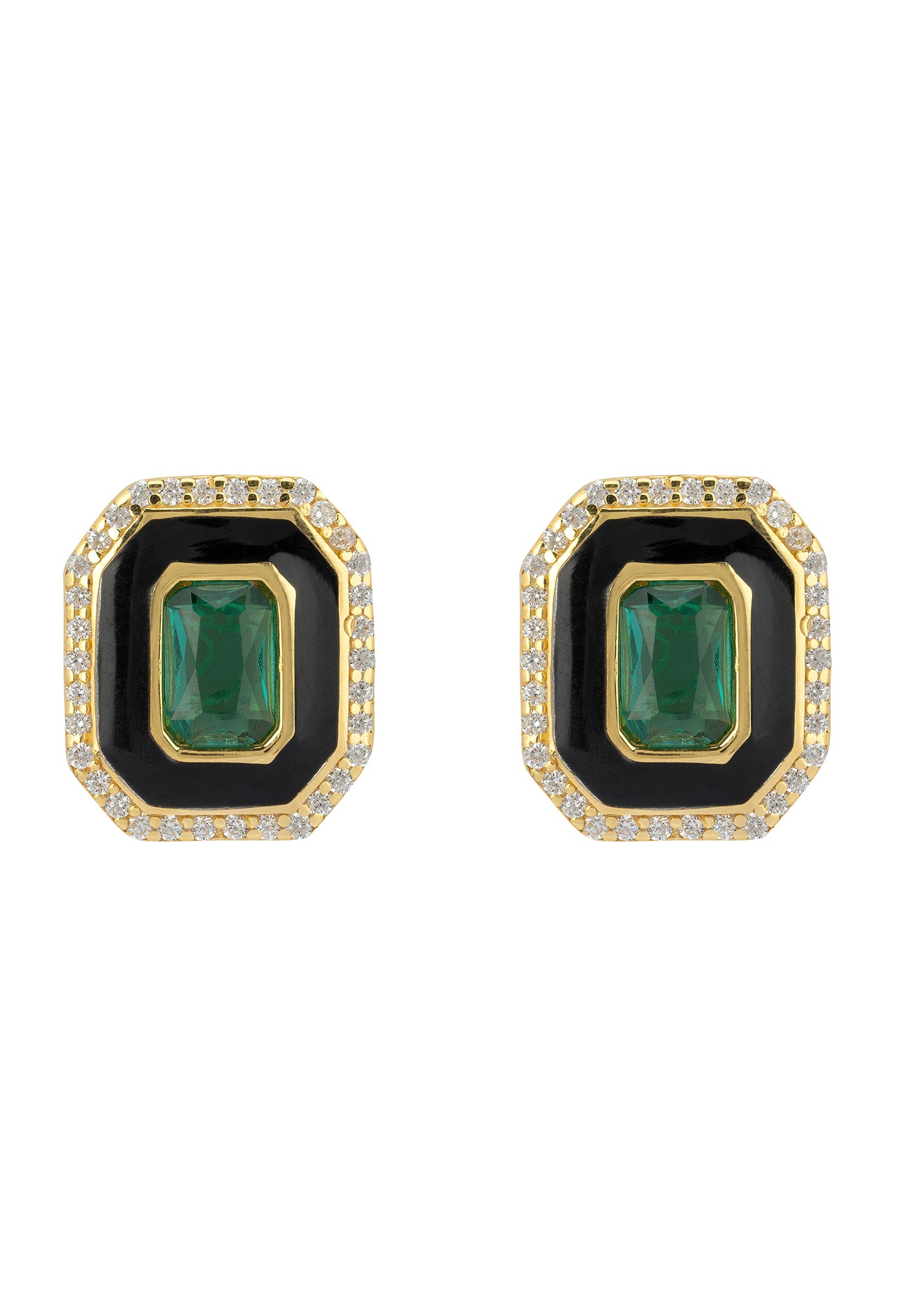 Art Deco Emerald And Enamel Stud Earrings Gold