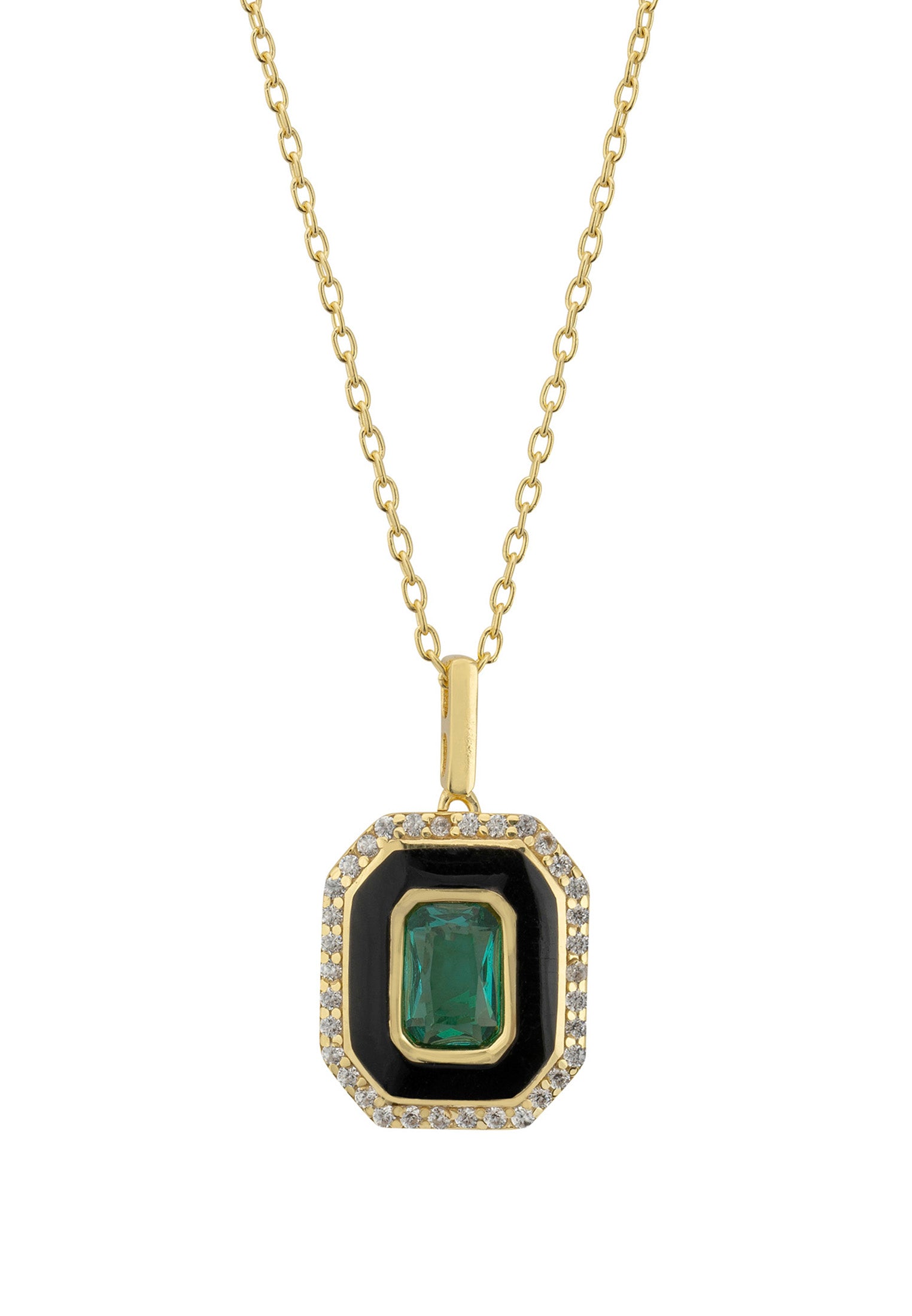 Art Deco Emerald And Enamel Pendant Necklace Gold