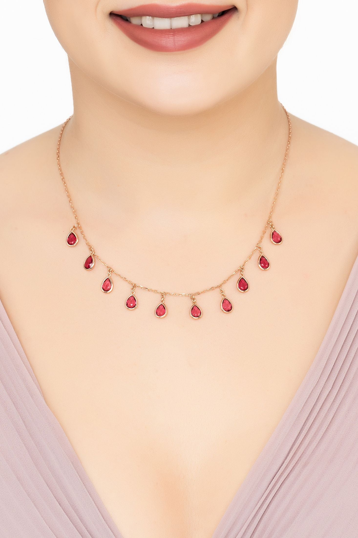 Florence Teardrop Gemstone Necklace Rosegold Pink Tourmaline