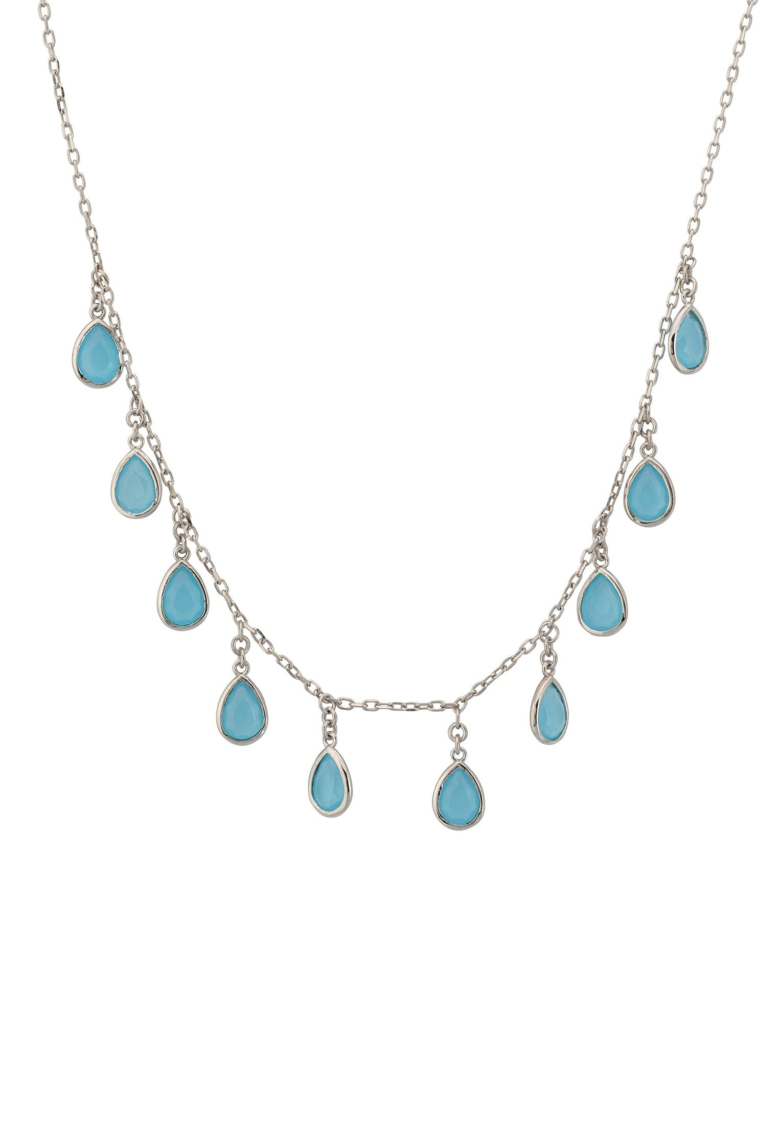 Florence Teardrop Gemstone Necklace Silver Blue Chalcedony