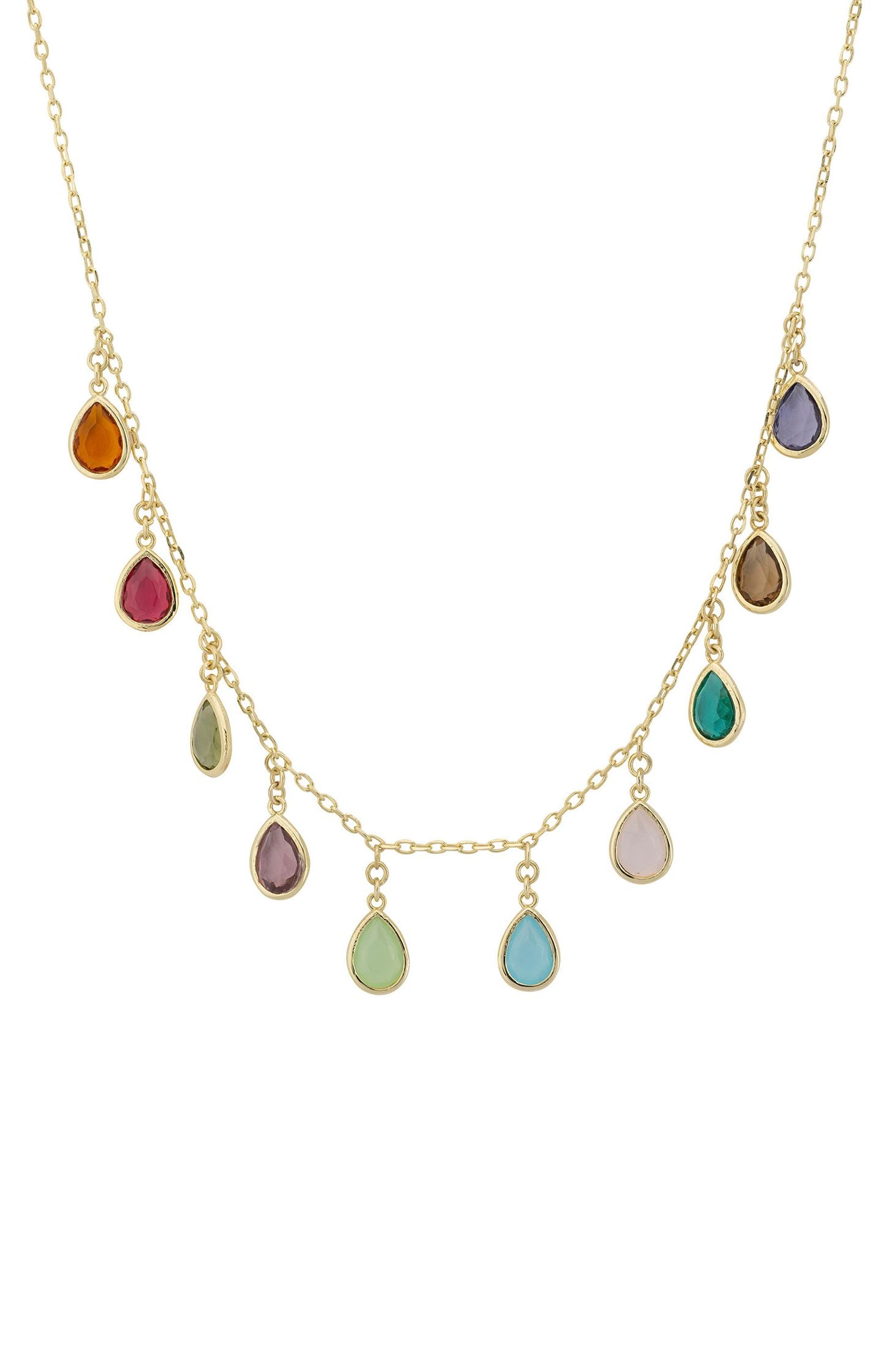 Florence Teardrop Gemstone Necklace Gold Multi Coloured
