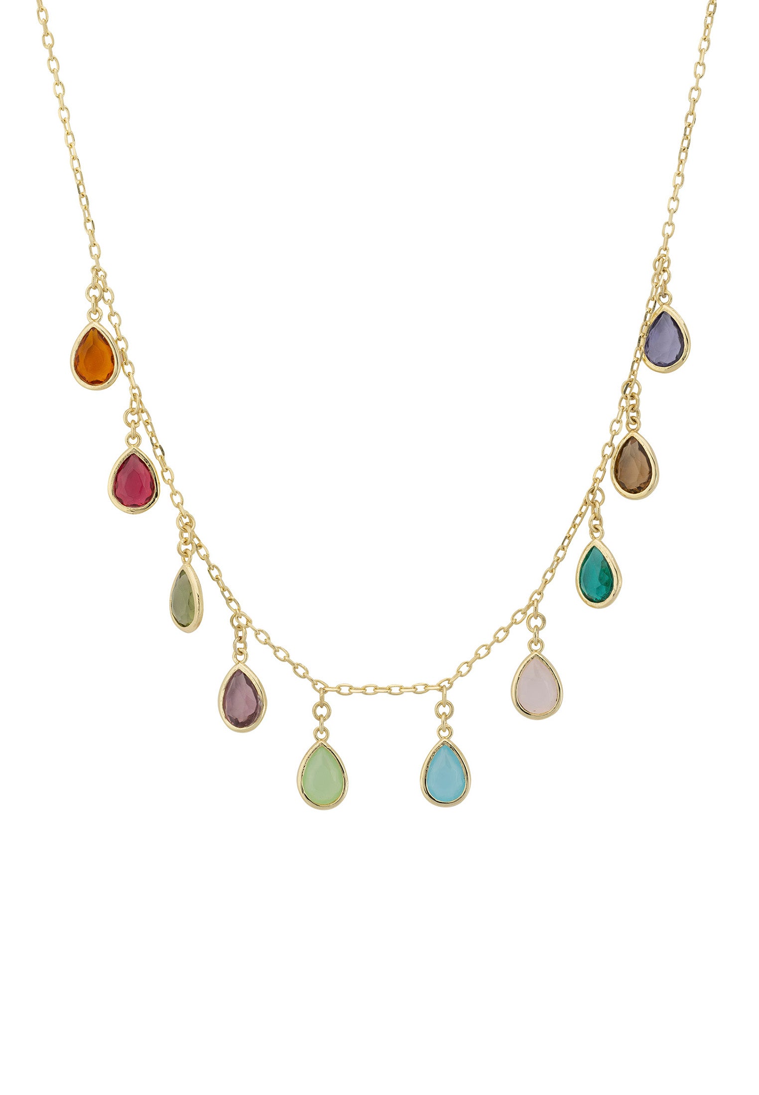 Florence Teardrop Gemstone Necklace Gold Multi Coloured