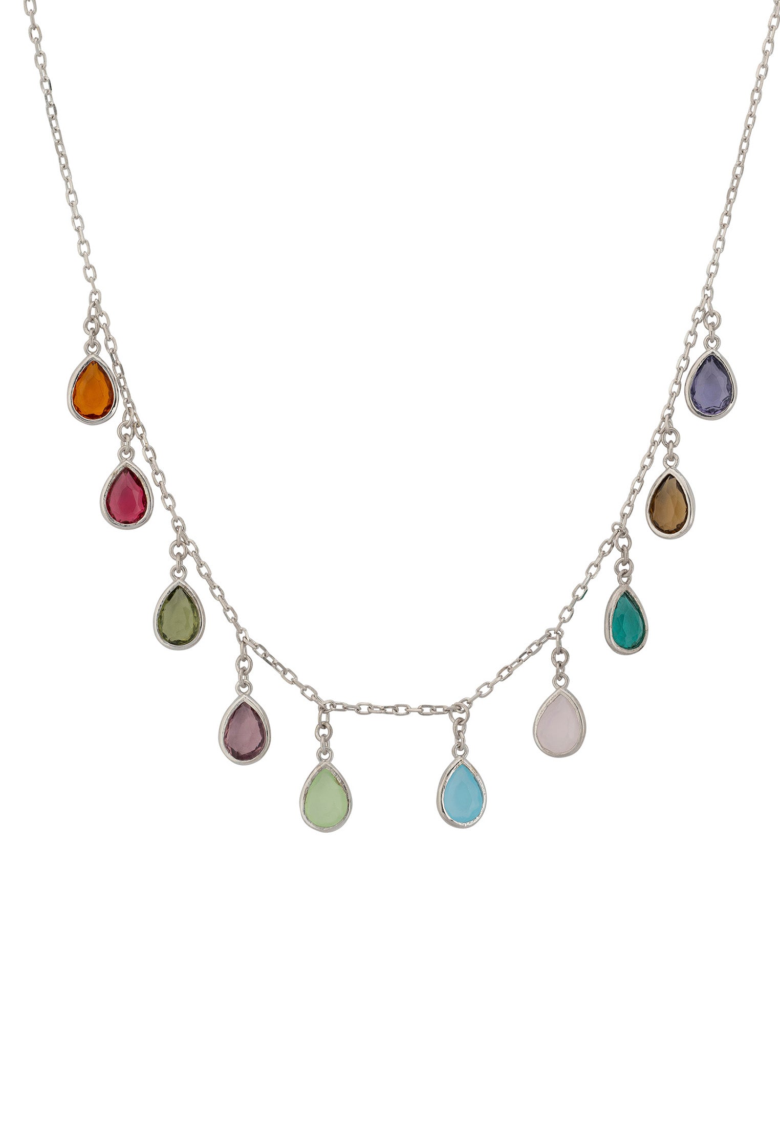 Florence Teardrop Gemstone Necklace Silver Multi Coloured