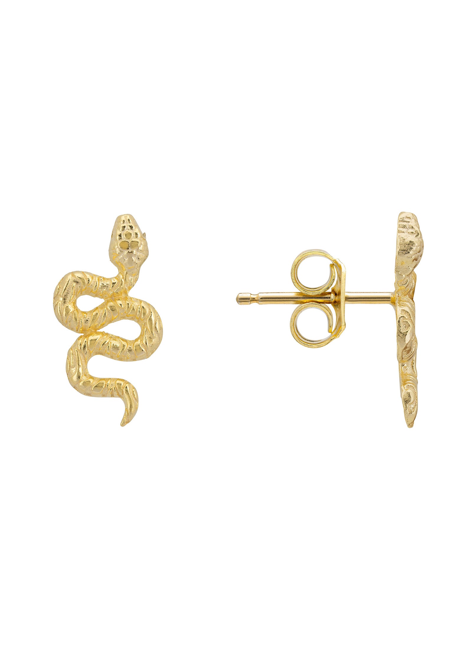 Coiled Cobra Snake Stud Earrings Gold