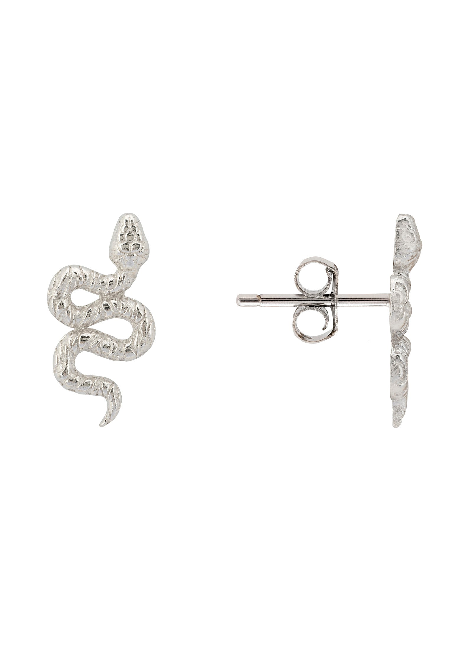 Coiled Cobra Snake Stud Earrings Silver