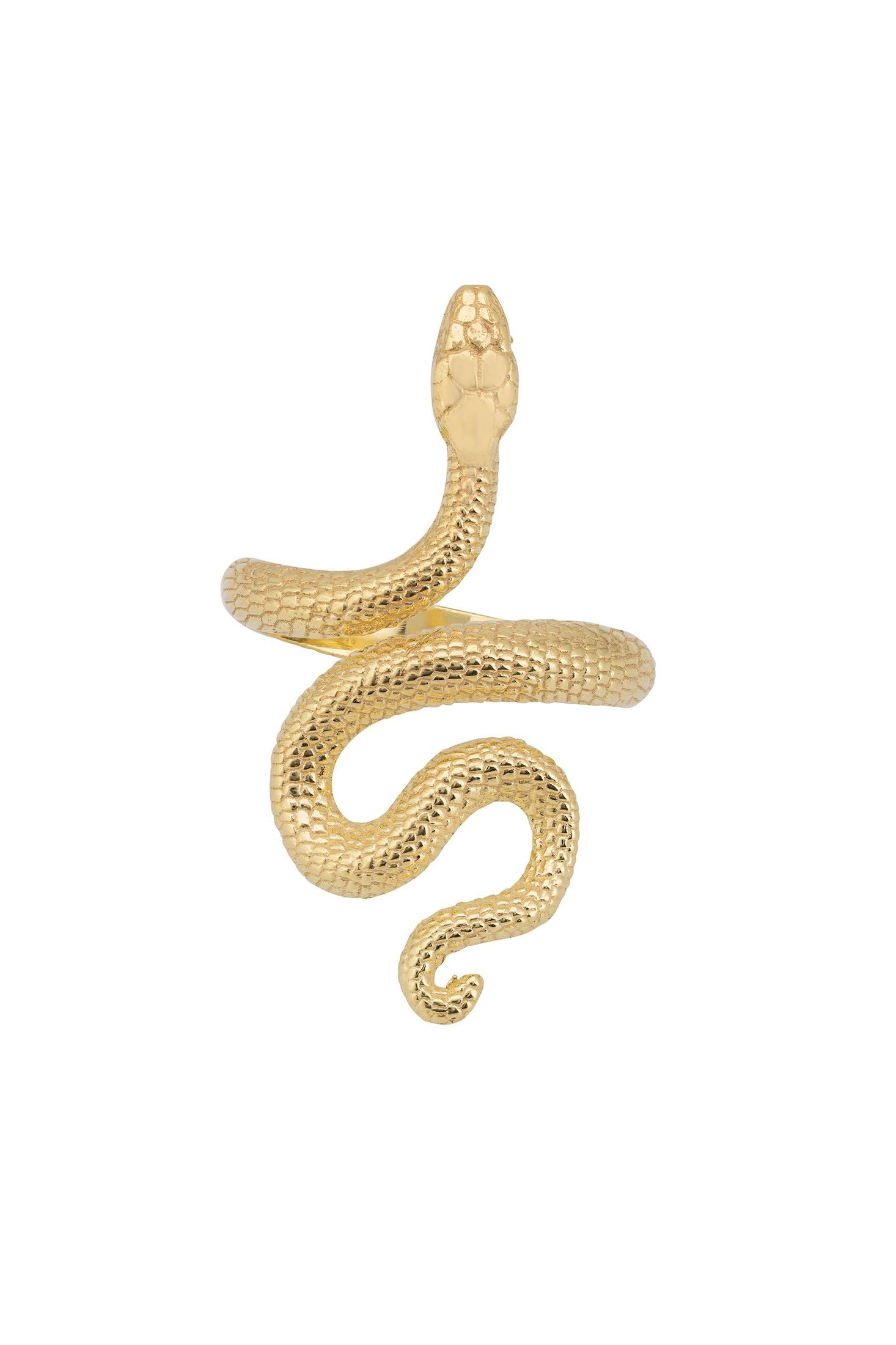 Close-up of Coiled Cobra Snake Cocktail Ring Gold, highlighting snake design, gold finish.