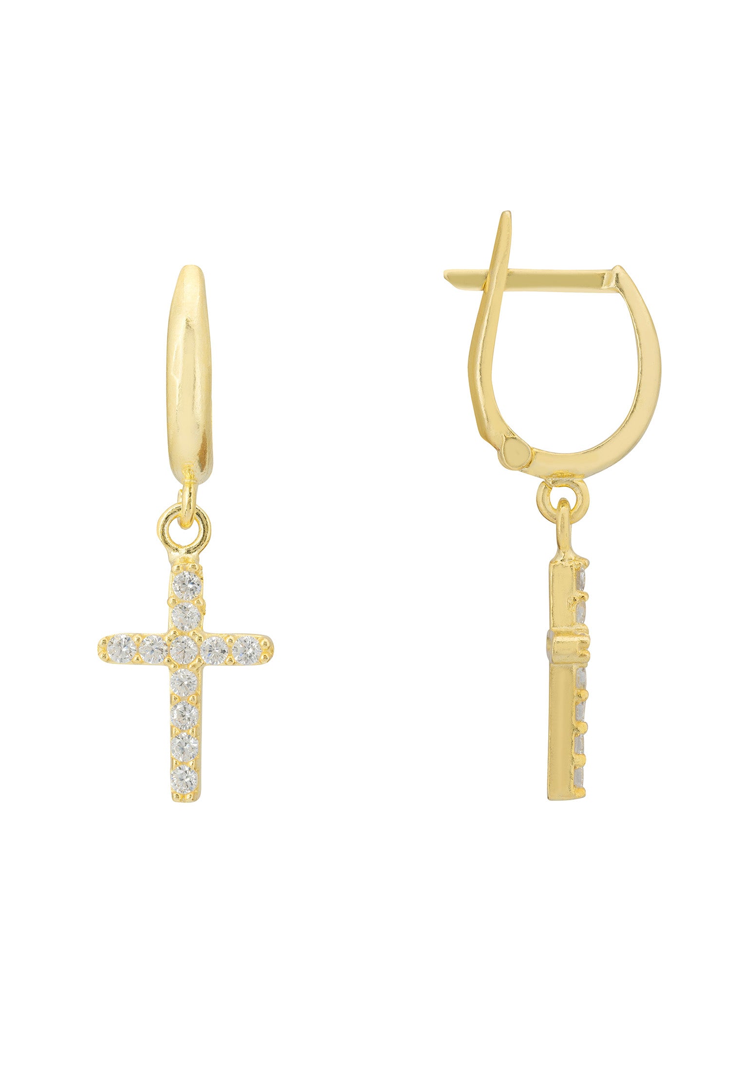Divine Cross Drop Earrings Gold