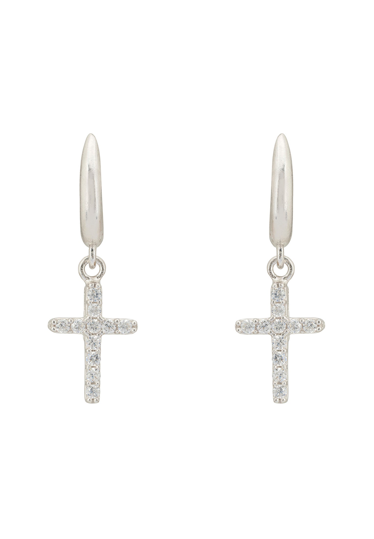 Divine Cross Drop Earrings Silver