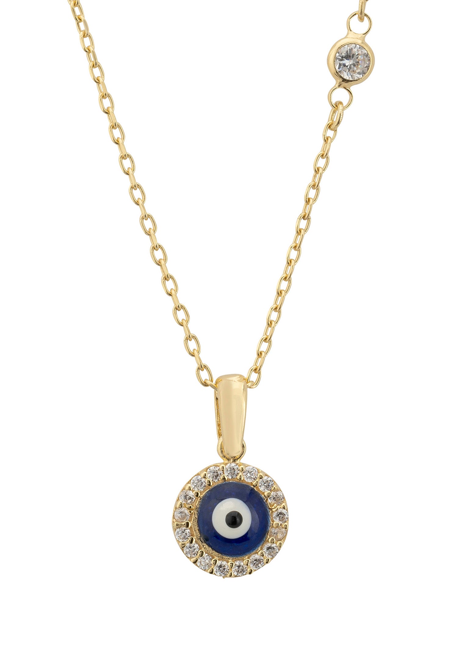 Evil Eye Dark Blue Enamel Pendant Necklace Gold
