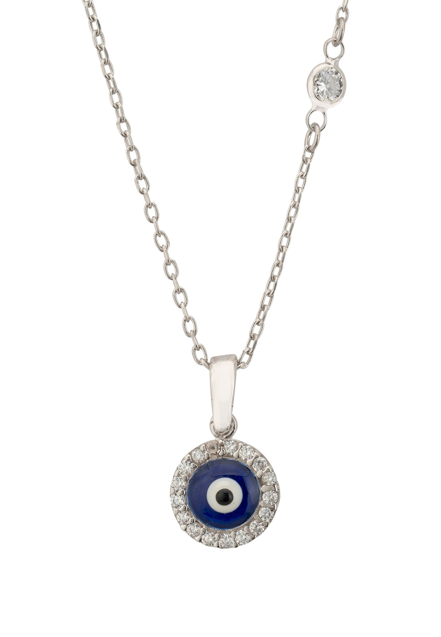Evil Eye Dark Blue Enamel Pendant Necklace Silver