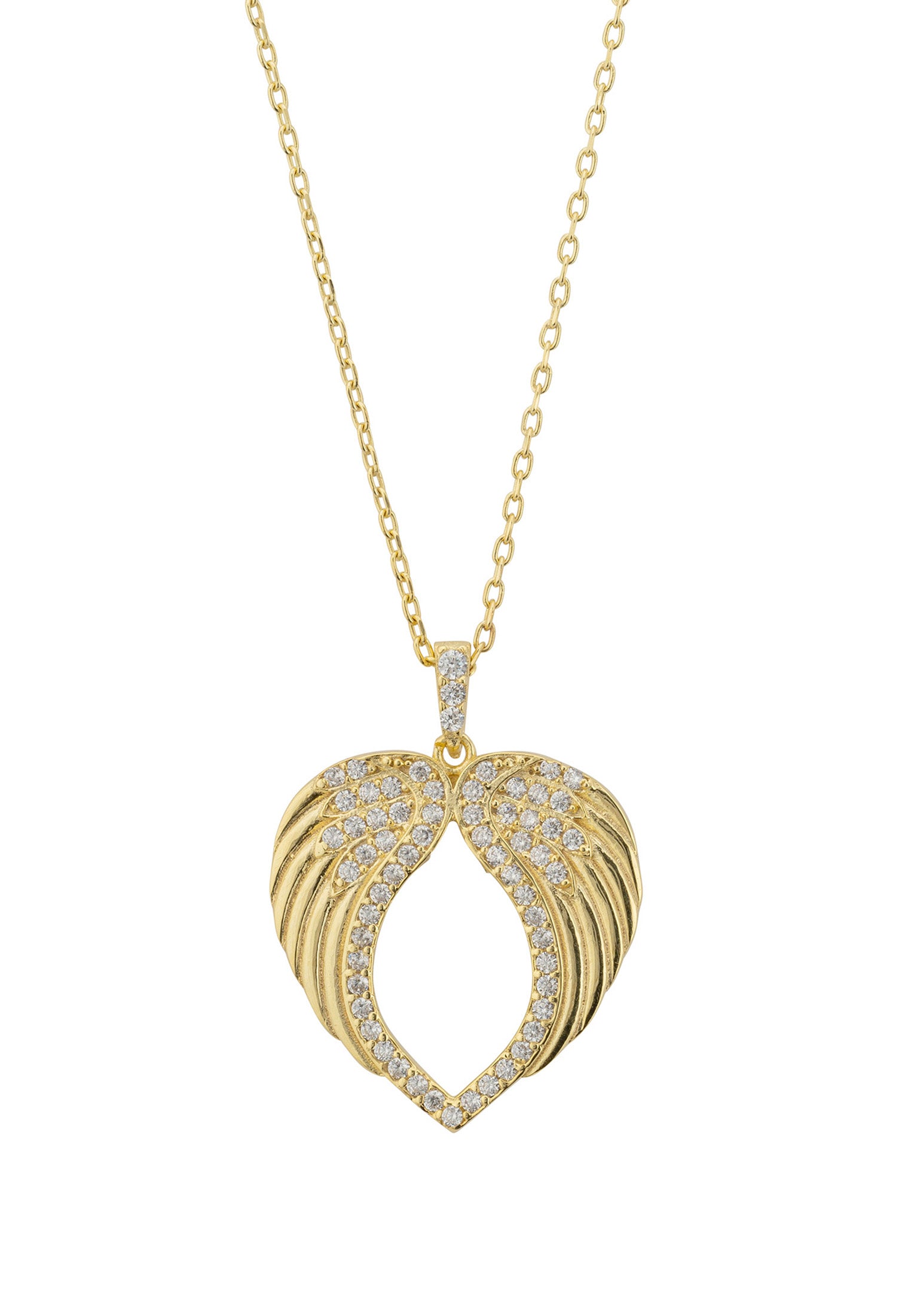 Protective Heart Angel Wing Pendant Necklace Gold