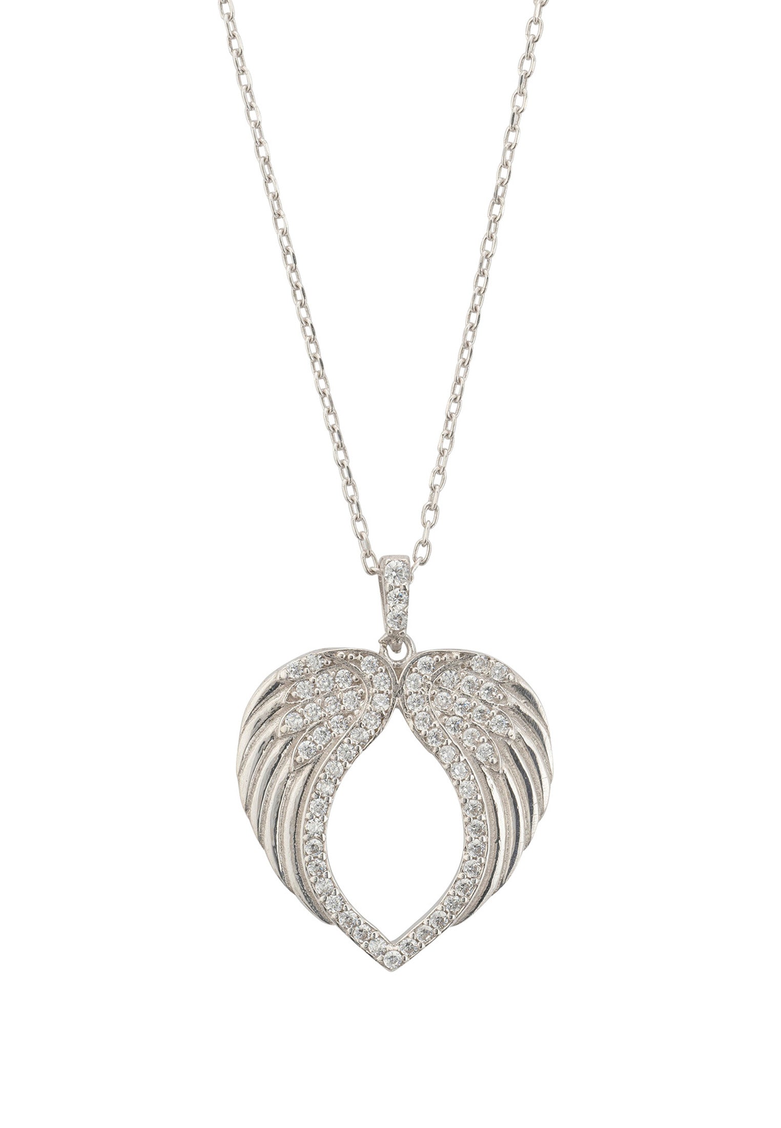 Protective Heart Angel Wing Pendant Necklace Silver