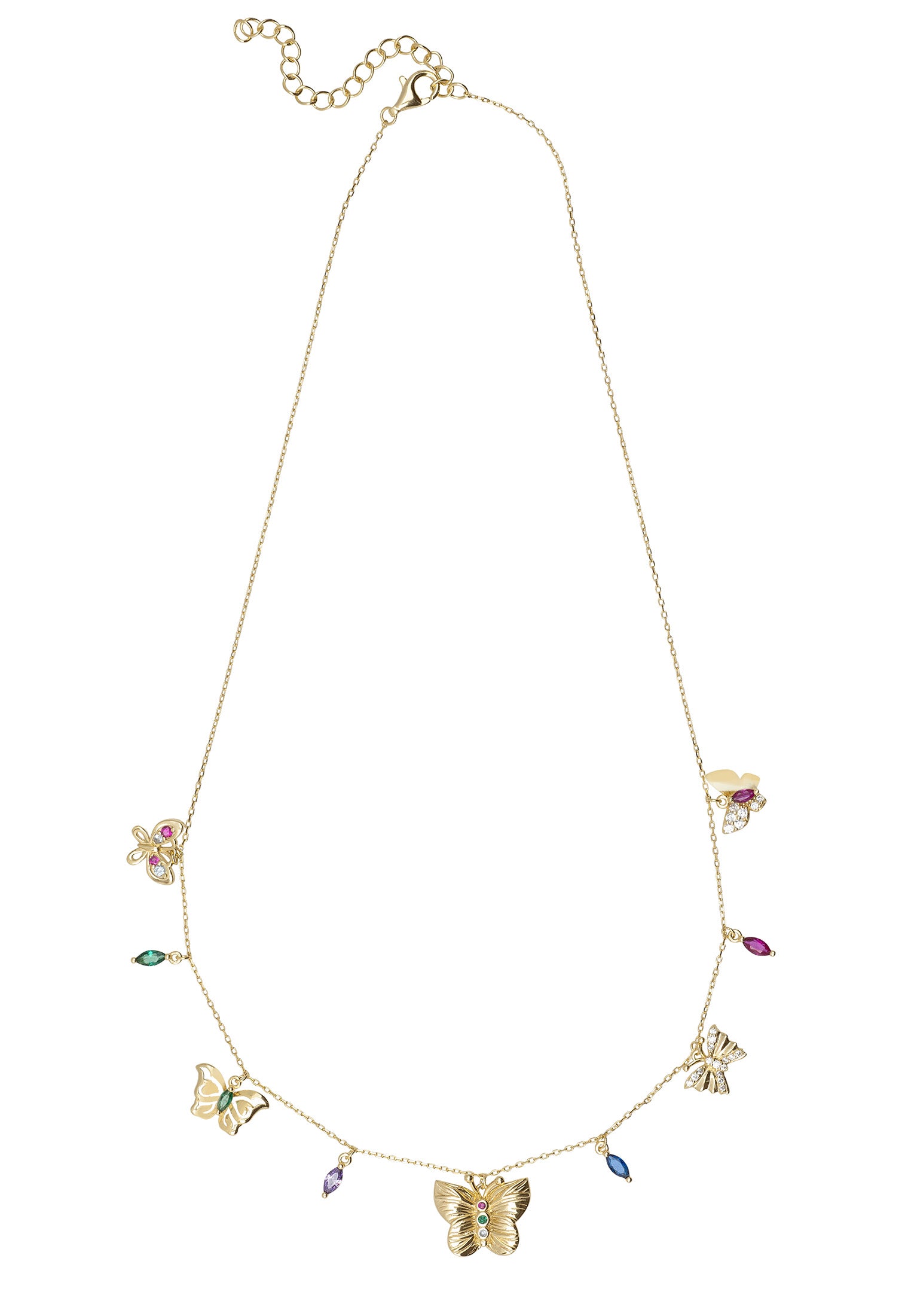 Rainbow Butterflies Necklace Gold