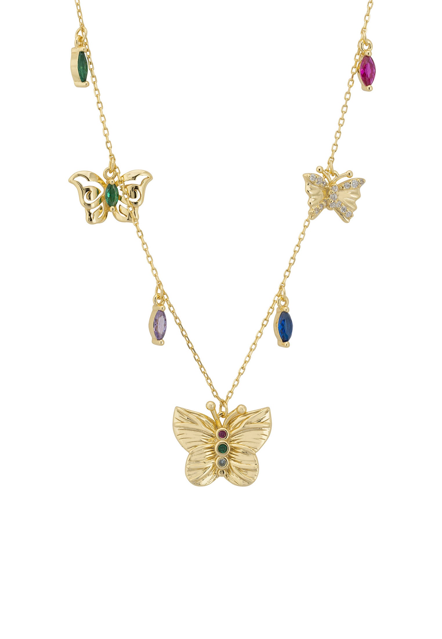 Rainbow Butterflies Necklace Gold