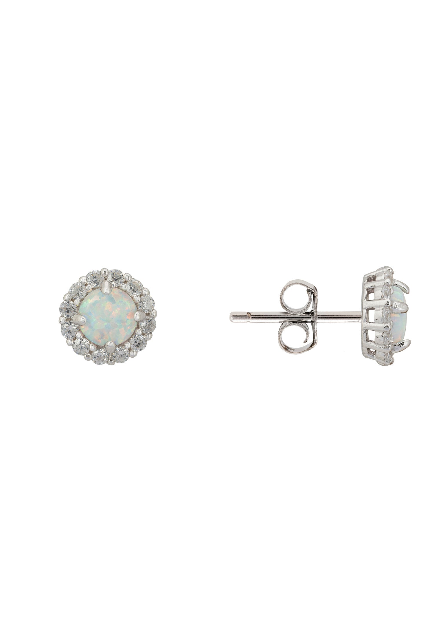 Crown Opal Stud Earrings Silver