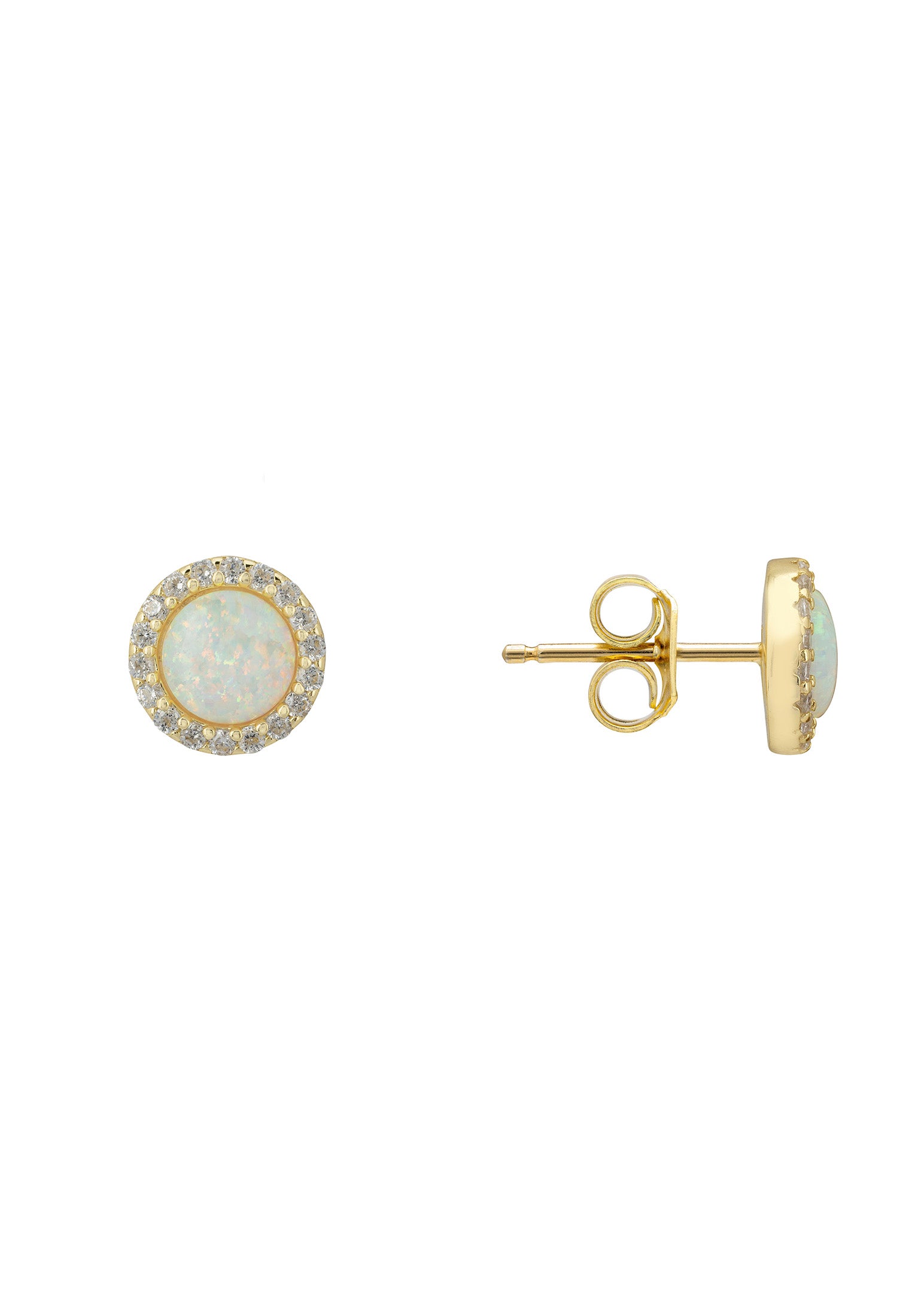 Small Sparkling Halo Opal Stud Earrings Gold