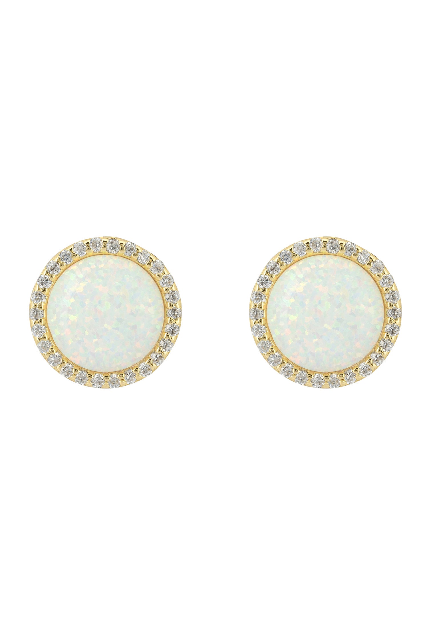 Large Sparkling Halo Opal Stud Earrings Gold