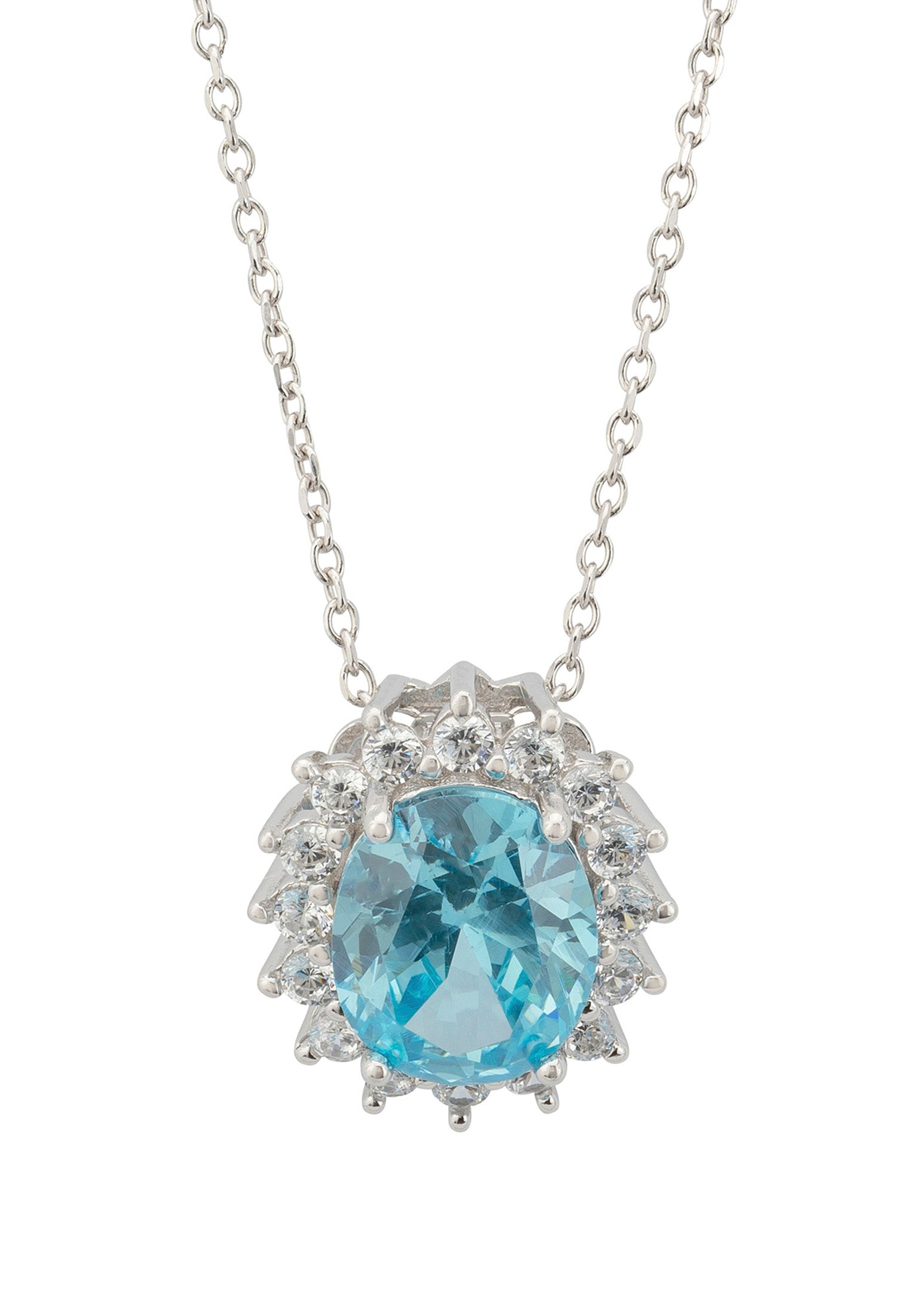 Tatiana Oval Blue Topaz Pendant Necklace Silver