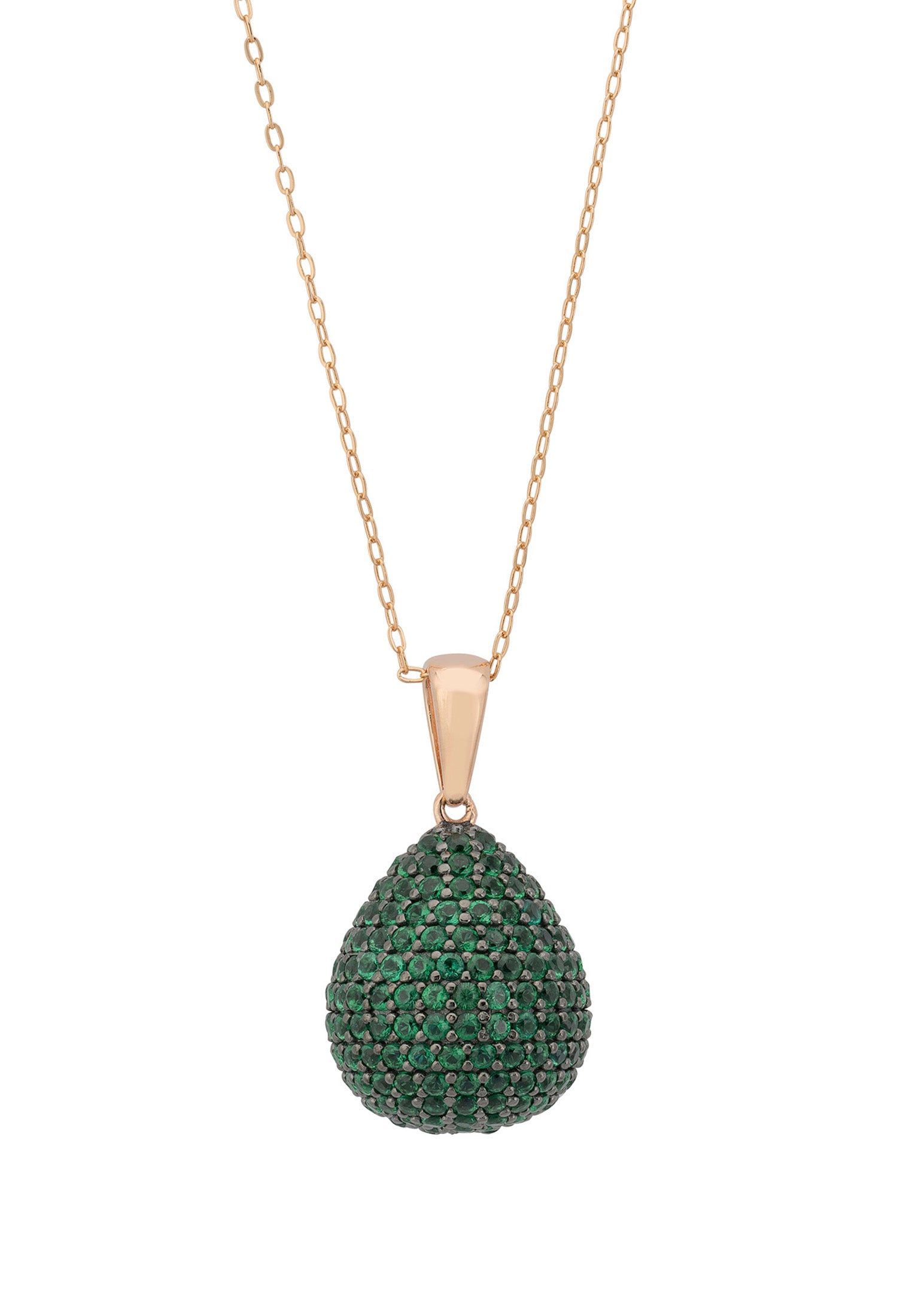 Valerie Pear Drop Pendant Necklace Emerald Green Rosegold