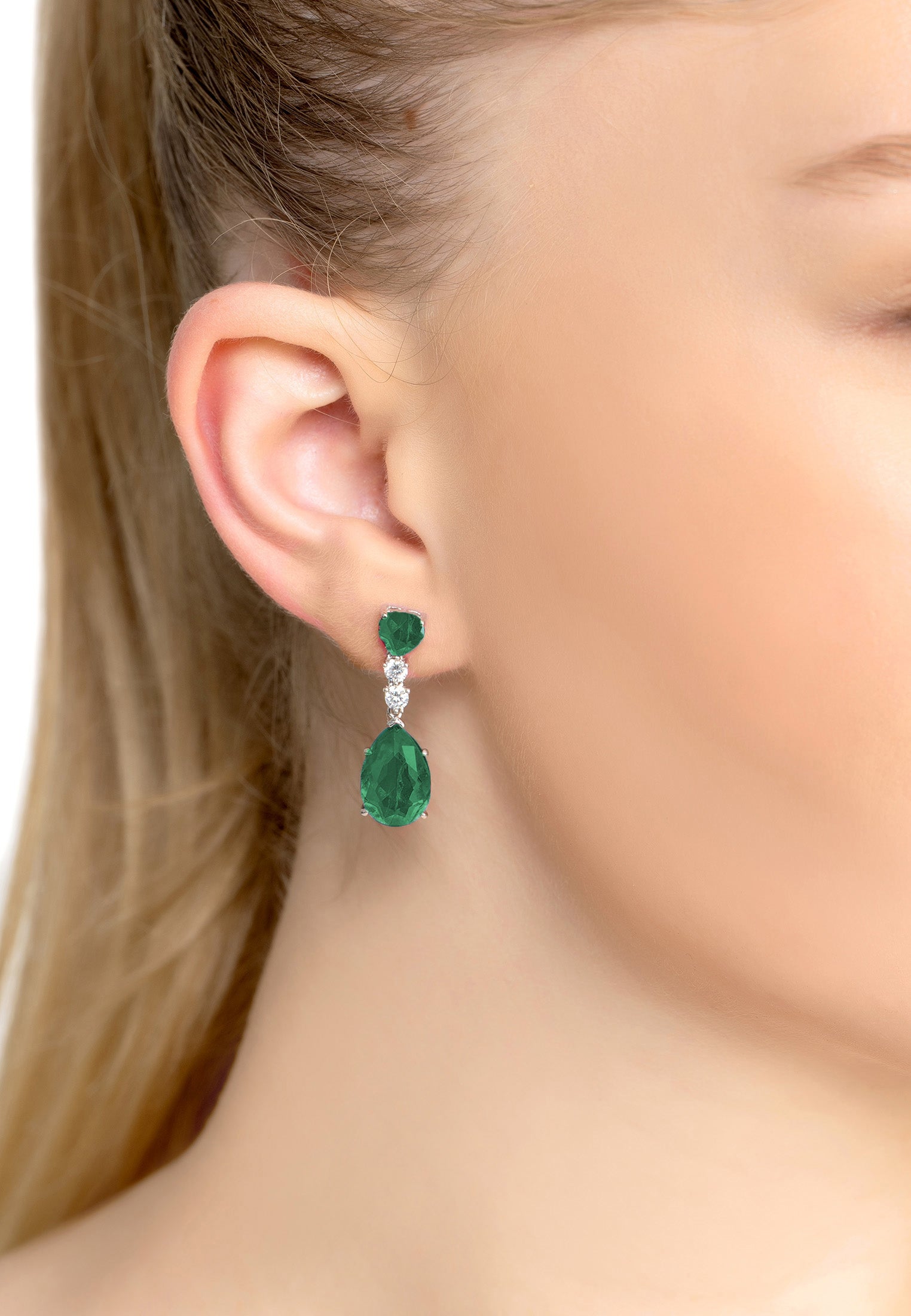 Augusta Colombian Emerald Teardrop Earrings Silver