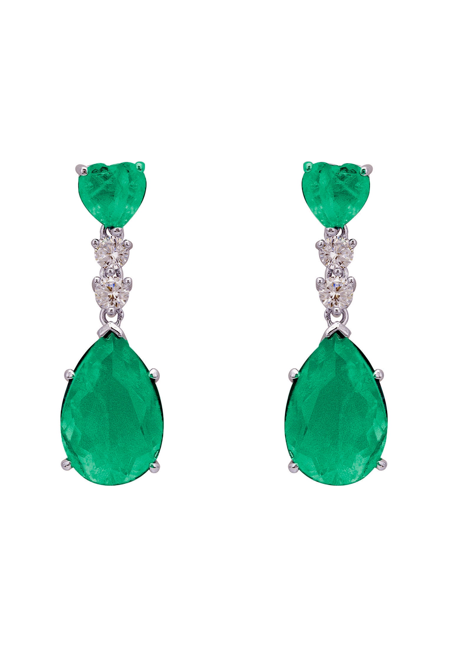 Augusta Colombian Emerald Teardrop Earrings Silver