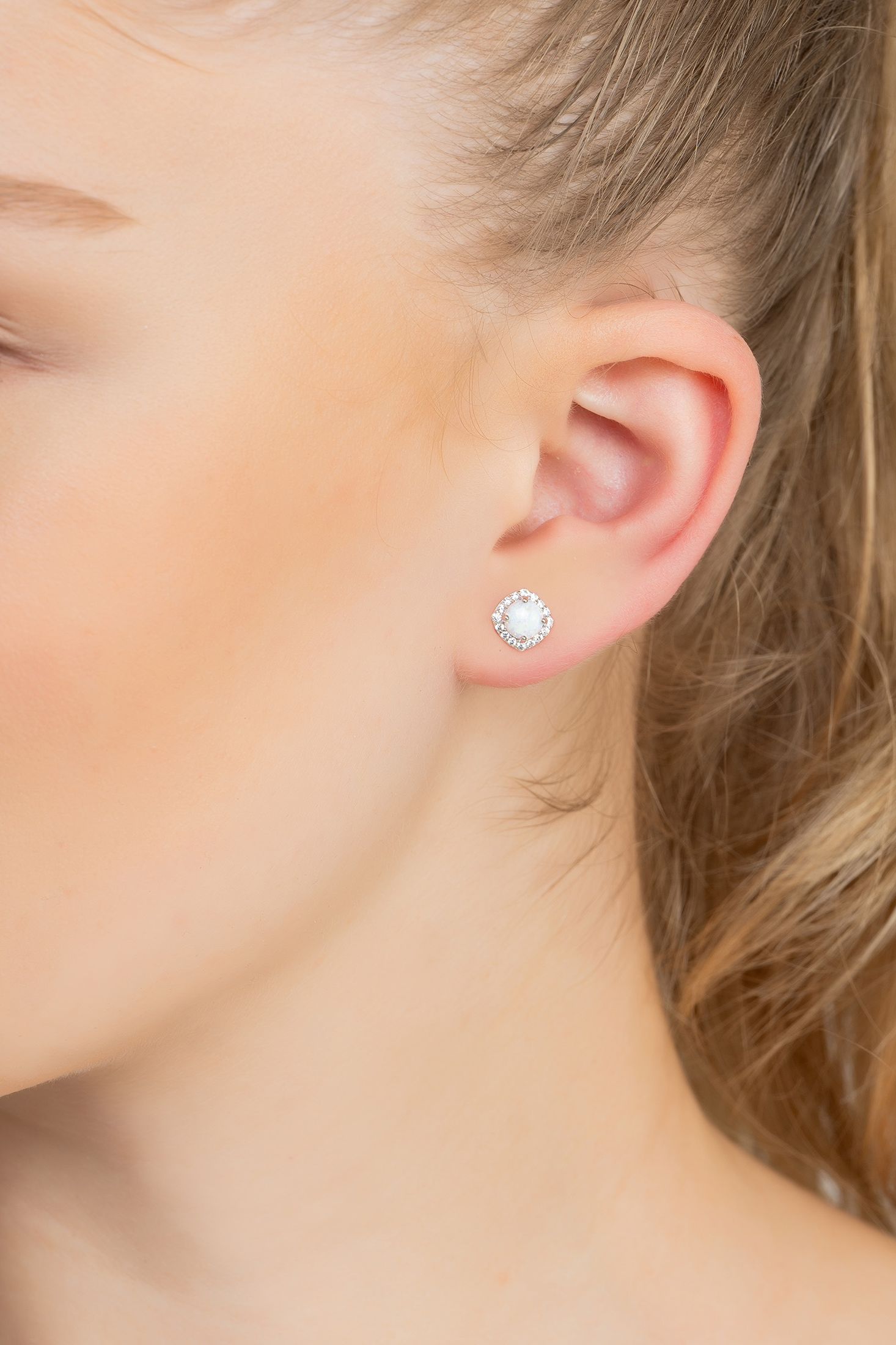 Opal And Sparkle Stud Earrings Silver - LATELITA Earrings