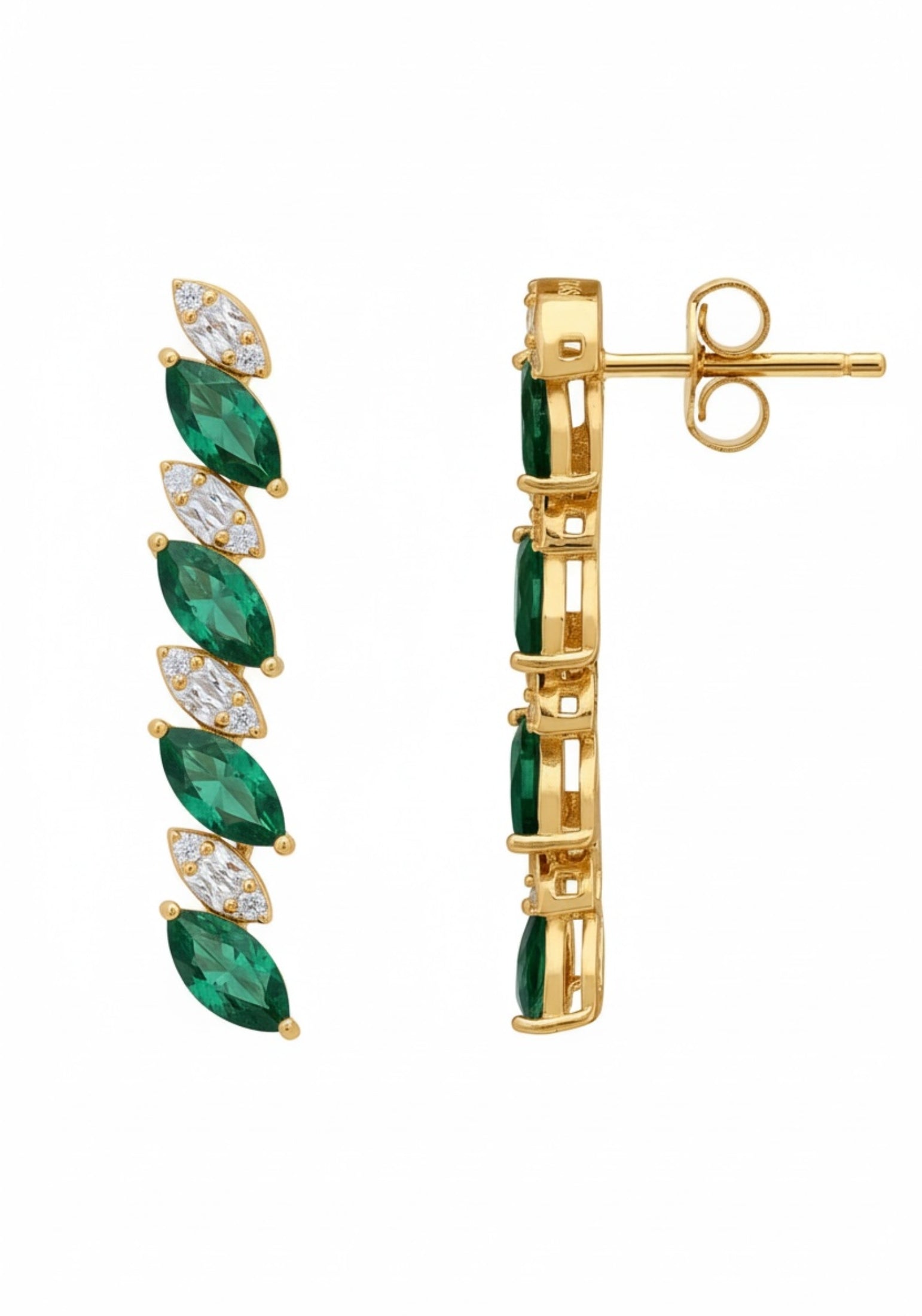 Viscountess Tennis Drop Earrings Emerald Gold