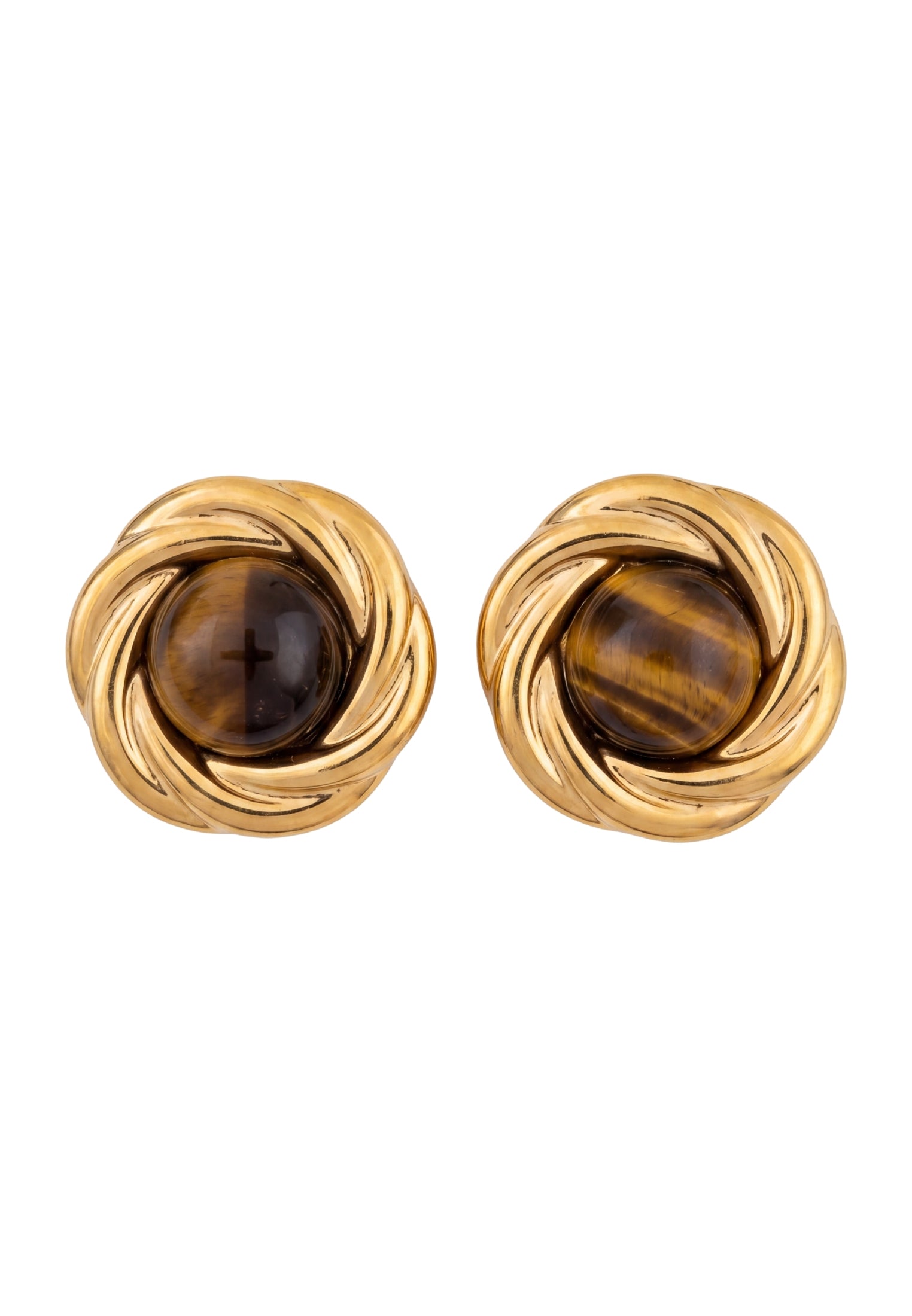 Dynasty Tigers Eye Knot Stud Earrings Gold
