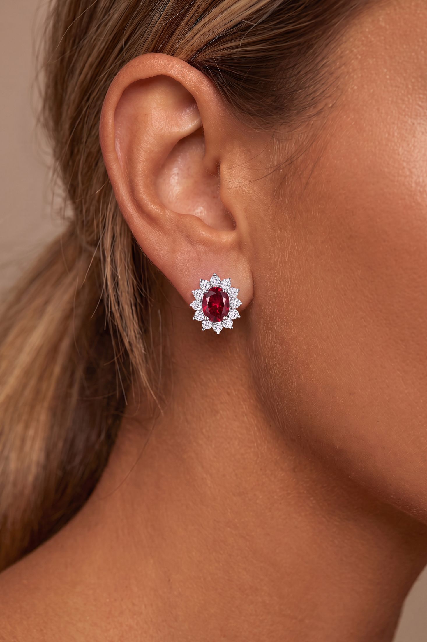 Catherine Gemstone Stud Earrings Ruby Silver