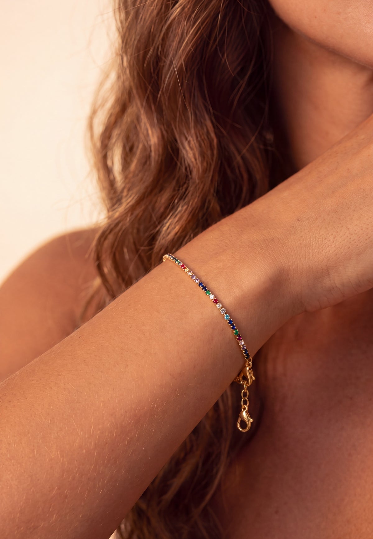 Bracelet tennis Vibrant Zircon cubique arc-en-ciel Doré