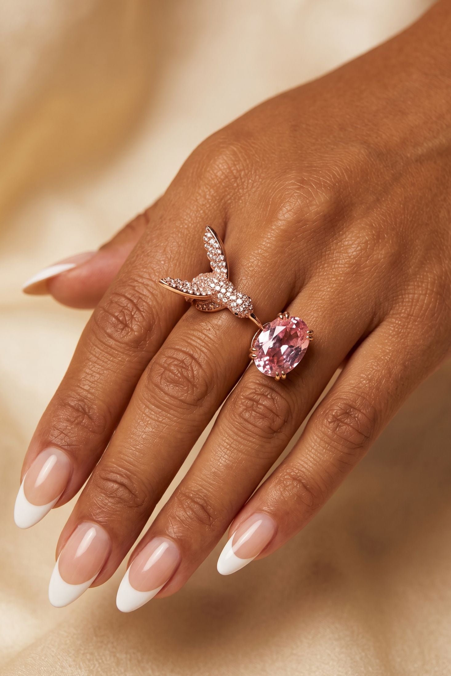 Hummingbird Morganite Cocktail Ring Rose Gold