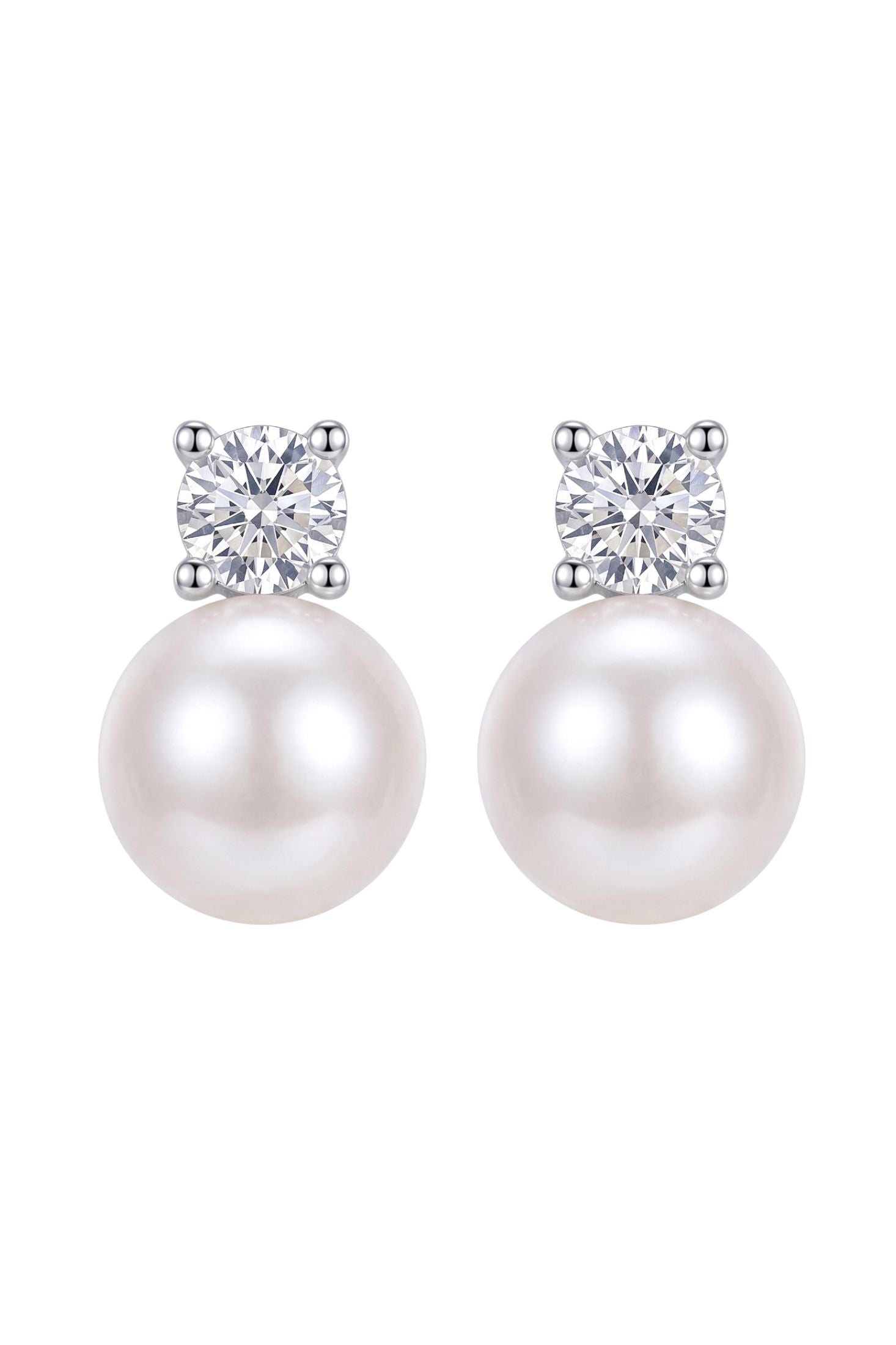 Classic Pearl Stud Earrings Cz Silver