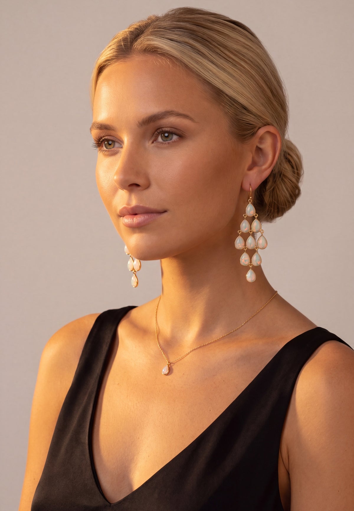 Erviola Gemstone Cascade Earrings Gold Opal