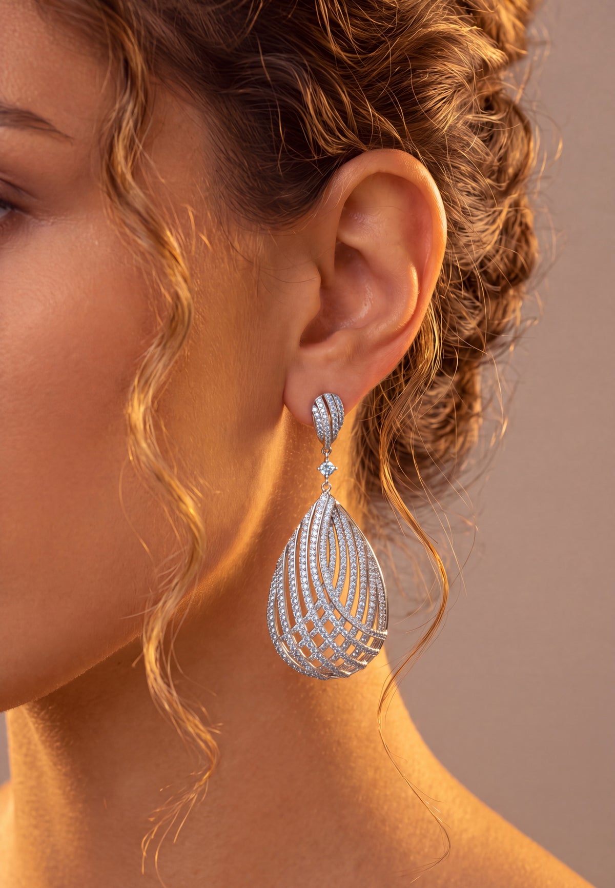 Vortex Teardrop Earrings Light Aquamarine Silver