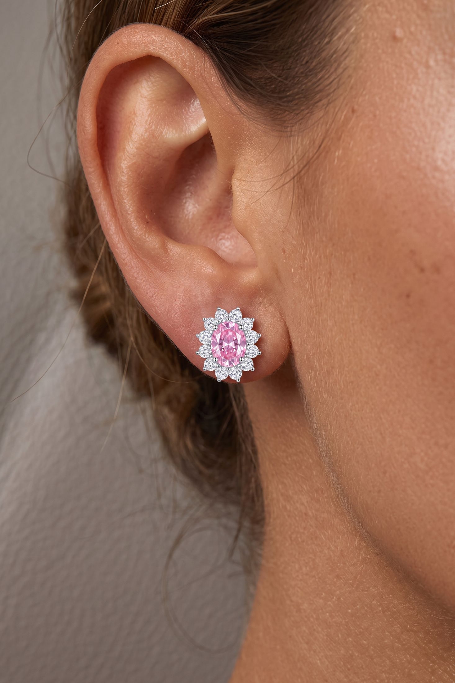 Catherine Gemstone Stud Earrings Morganite Silver