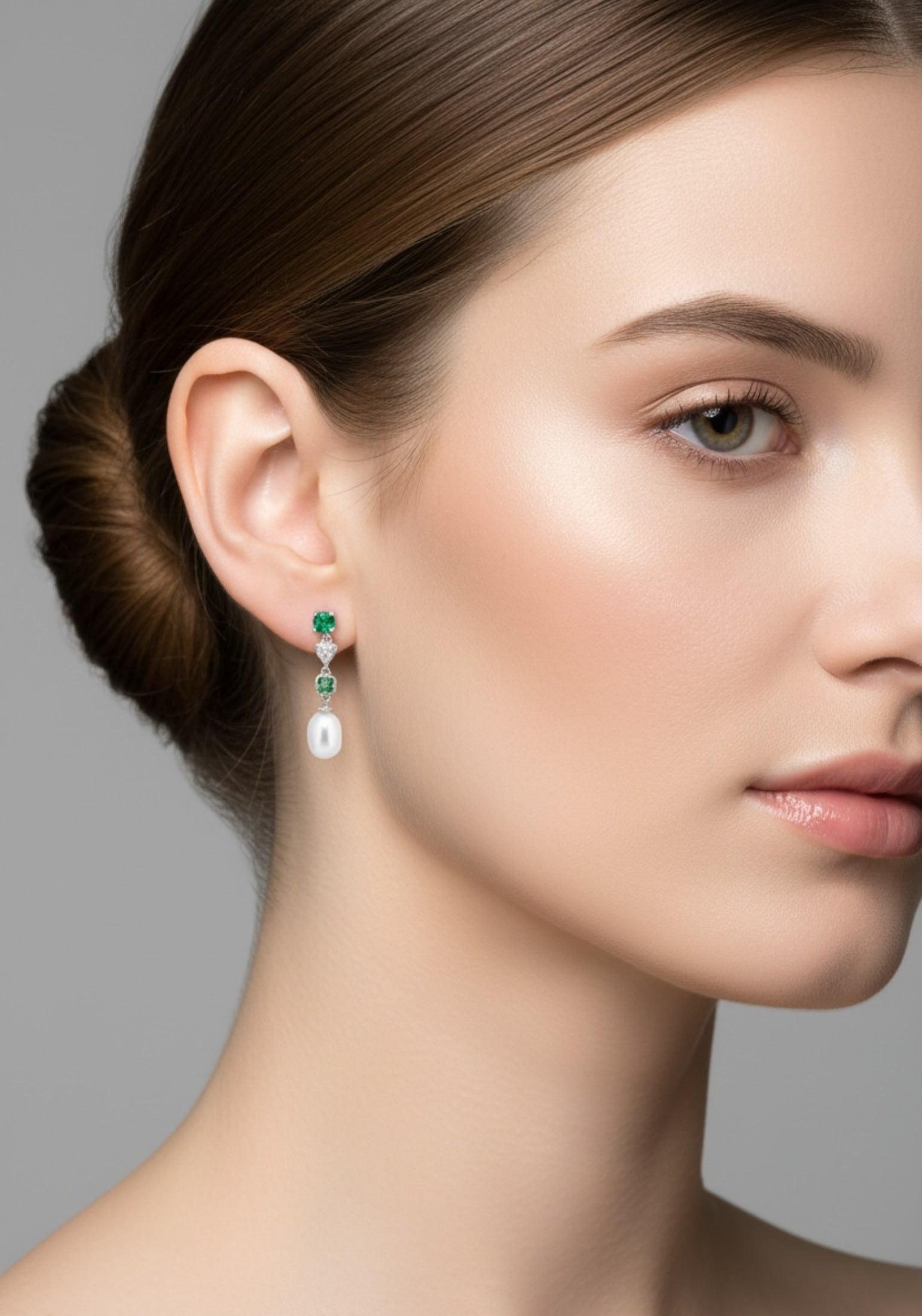 Pearl Whisper Drop Earrings Colombian Emerald Silver