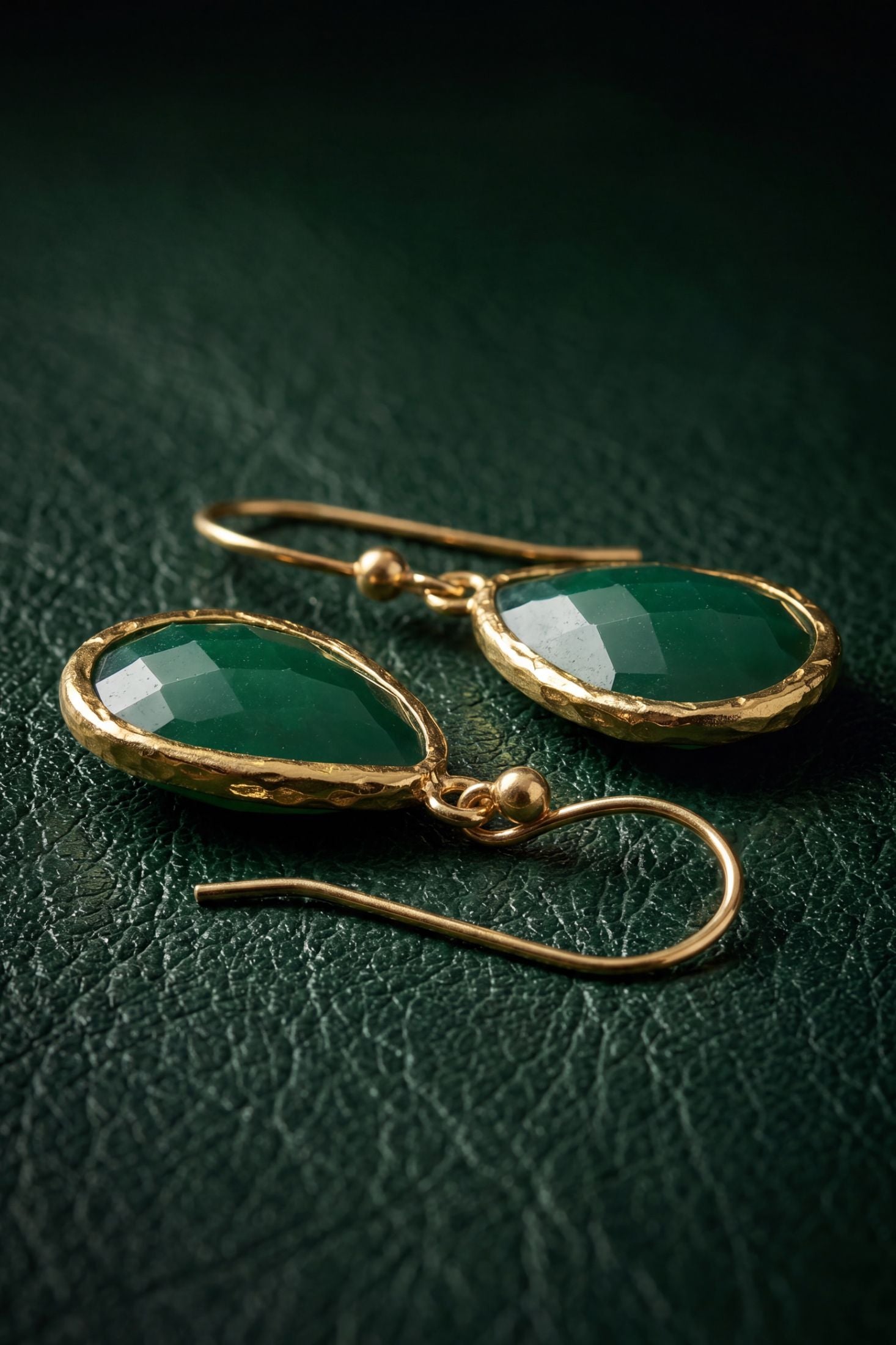 Petite Drop Earrings Green Onyx Gold