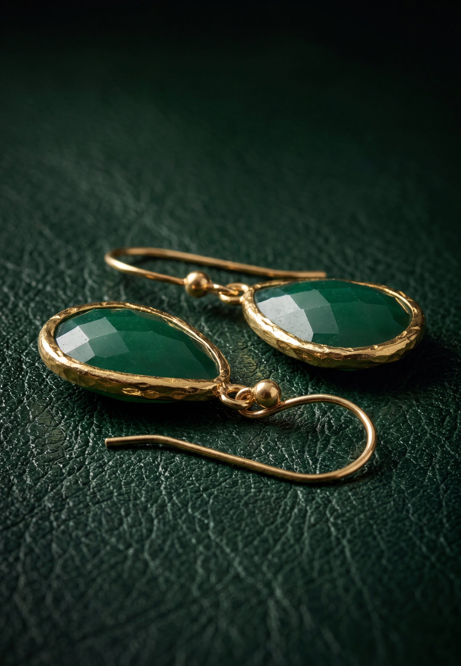 Petite Drop Earrings Green Onyx Gold