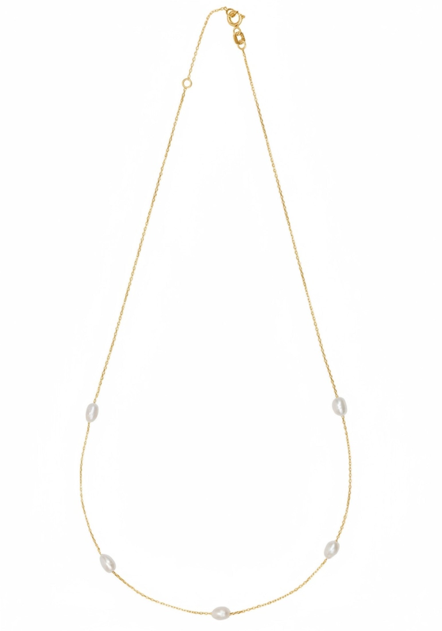 Solid 14k Gold Natural Spaced Pearl Necklace