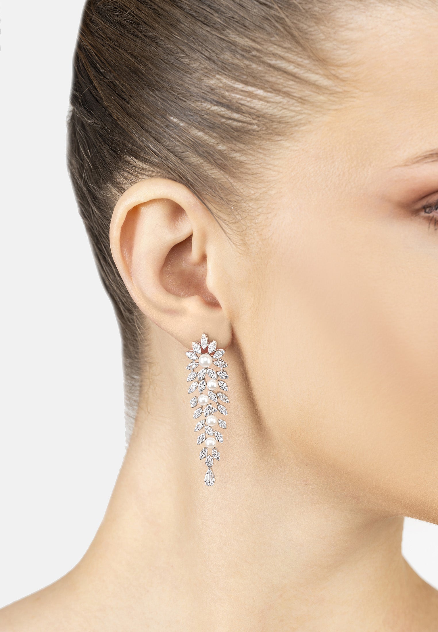 Marquise Drop Earrings Pearl Silver