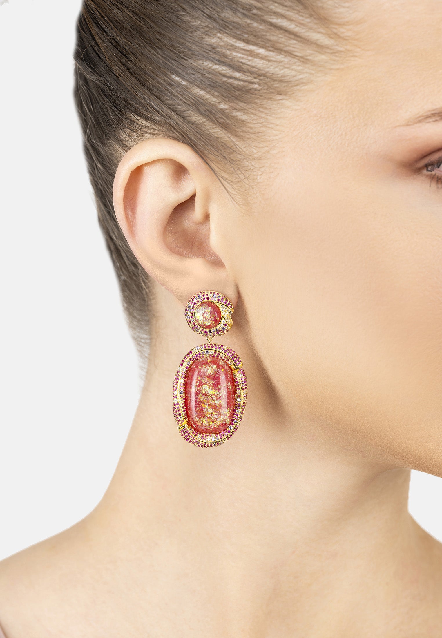 Fiorella Pink Opal Drop Earrings Gold