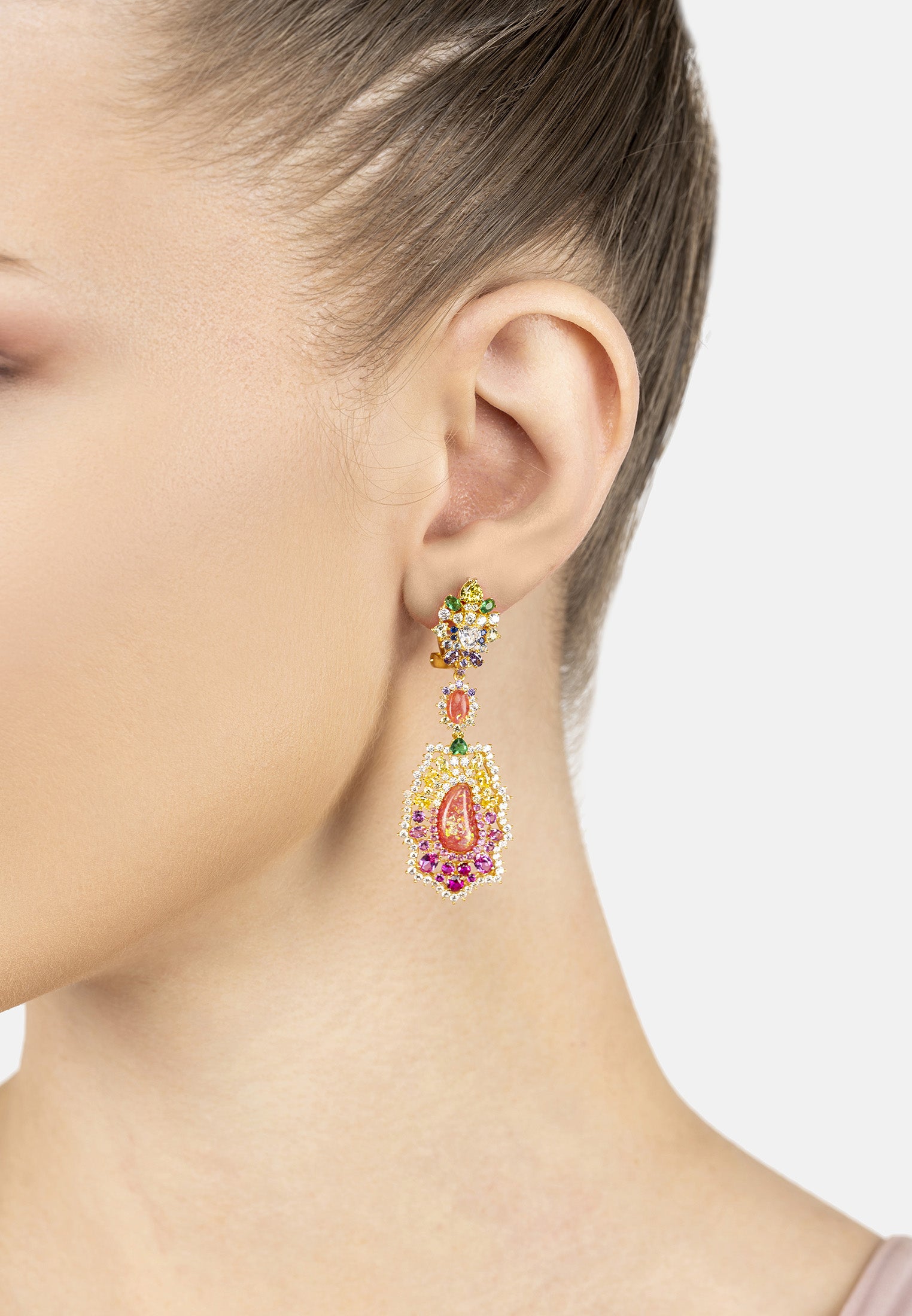 Frida Pink Opal Rainbow Drop Earrings Gold
